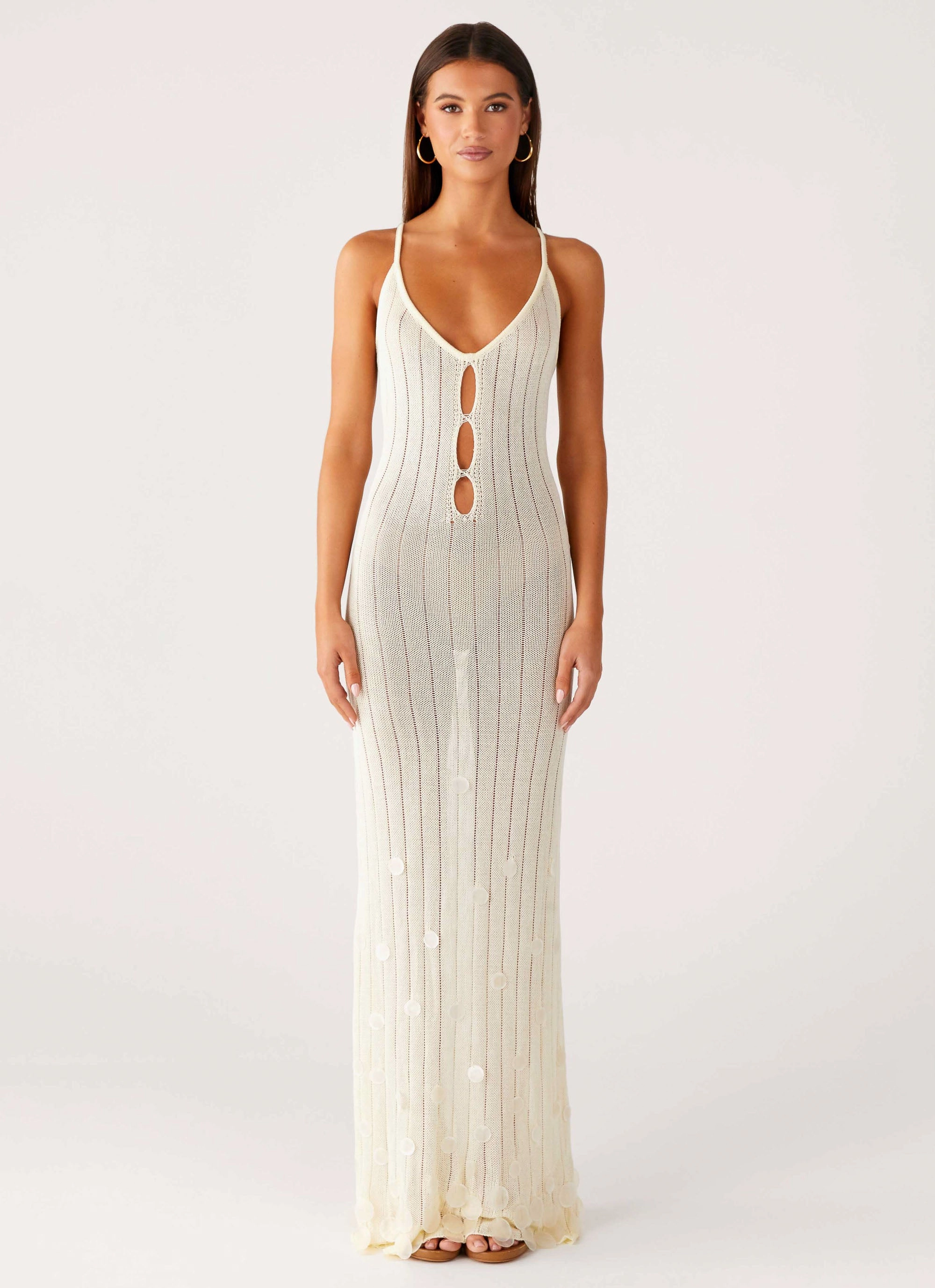Siren Song Crochet Maxi Dress - Ivory Fashionable Touch