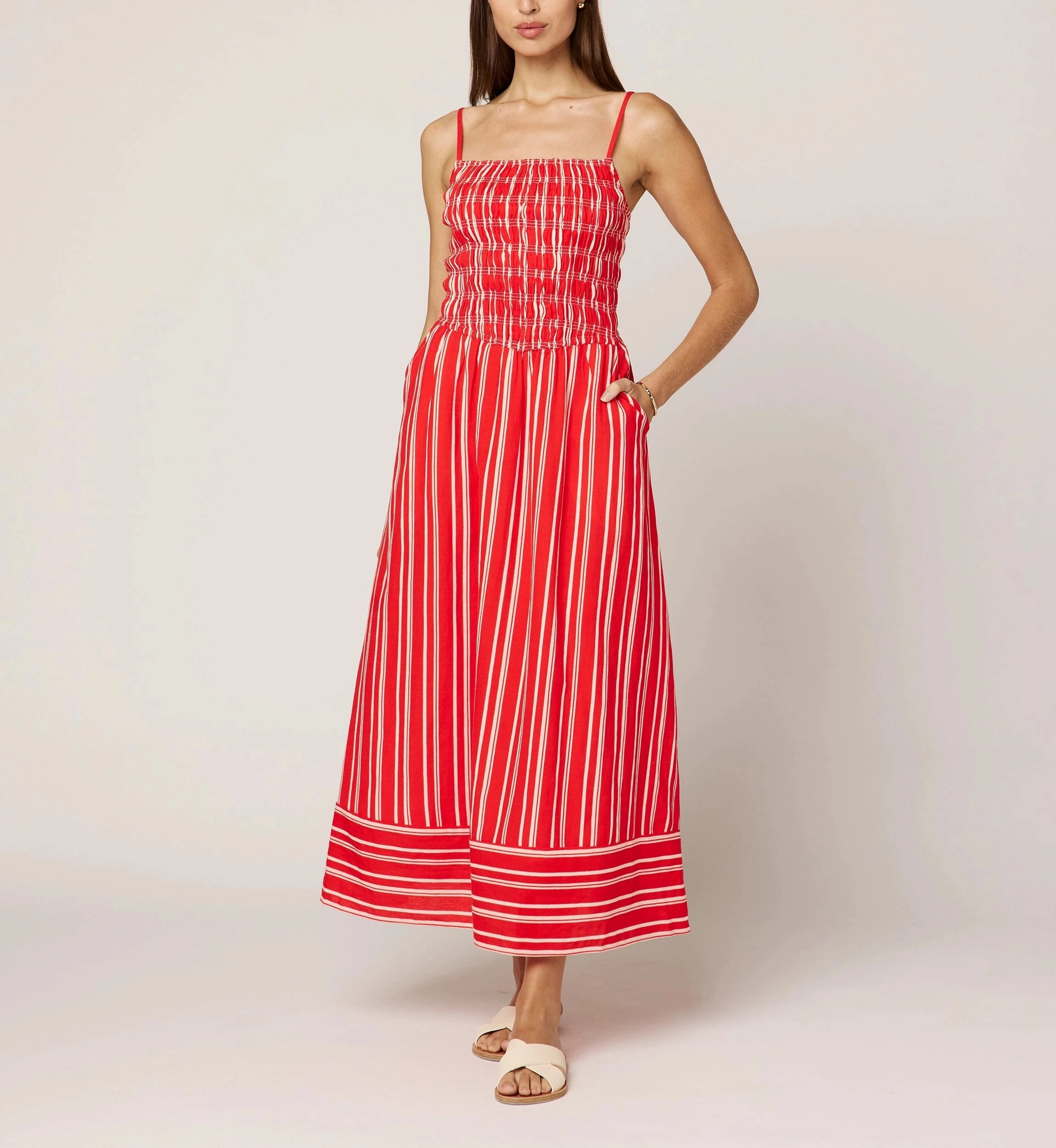 TemperatureRegulating Fabric AdjustableClosure Lacey Ankle Dress | Poppy Red/Ivory