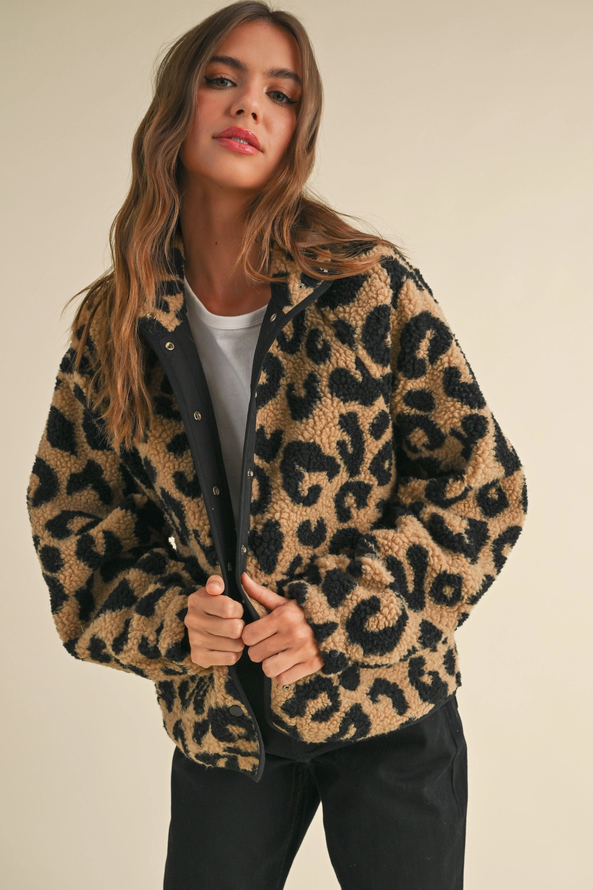 Yarn Dyed Fabric Sherpa Leopard Jacket