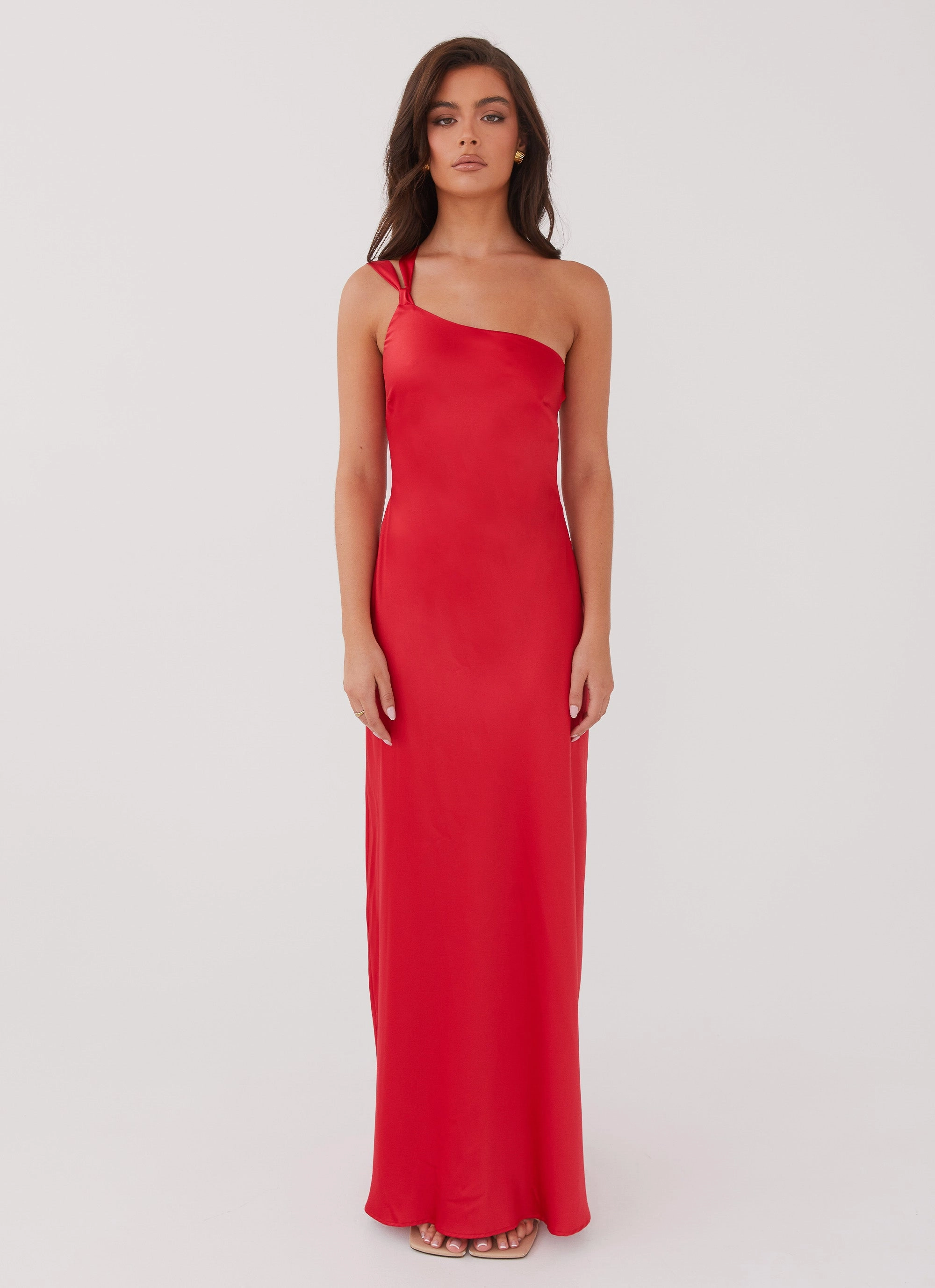 Sleek long-sleeve dress Figure-Skimming Delancy One Shoulder Maxi Dress - Rouge Red