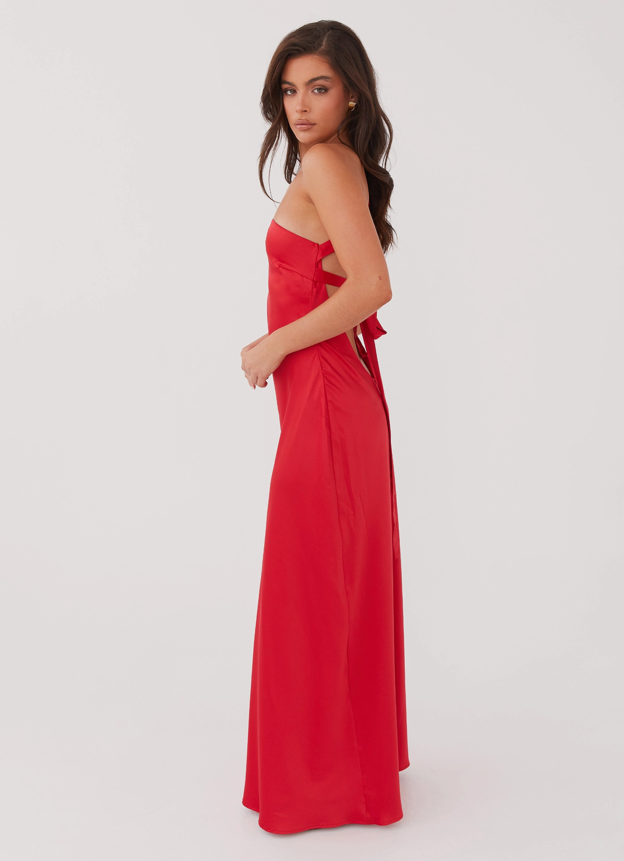 Delancy One Shoulder Maxi Dress - Rouge Red polka-dot