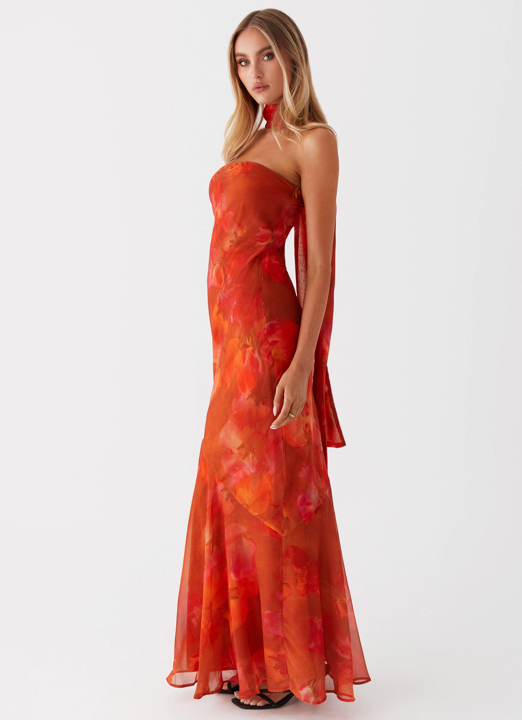 Under The Pagoda Maxi Dress - Amber High Hemline Fitted Base
