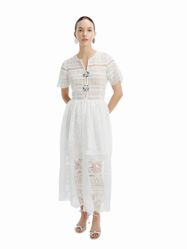 Gianni Midi Dress in White Quick-Dry Fabric