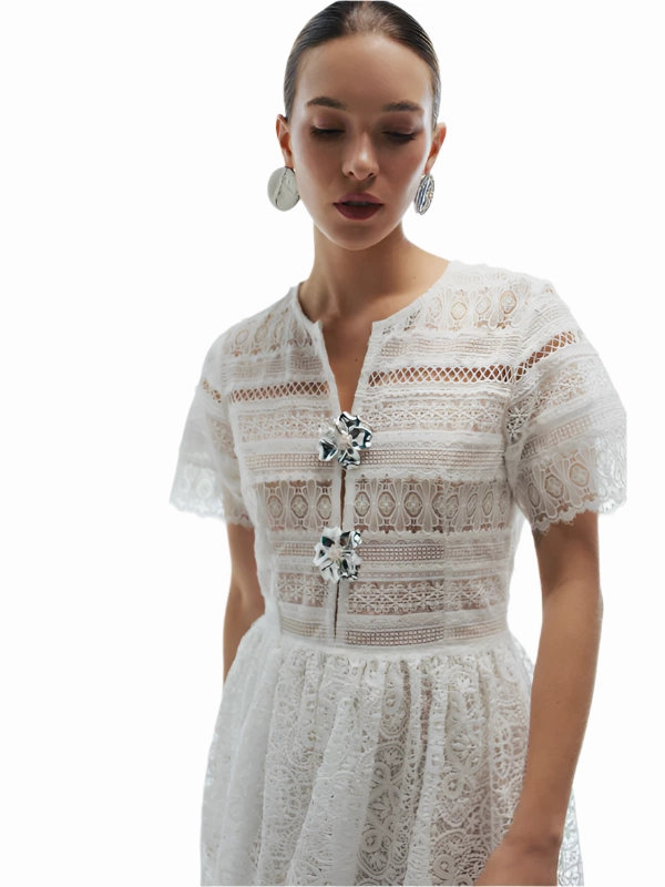 Gianni Midi Dress in White Double Layered Hem Reinforcement