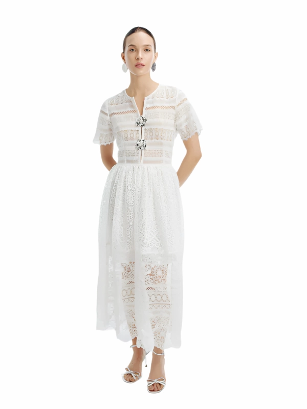 Gianni Midi Dress in White Euro Ease Curve-Enhancing