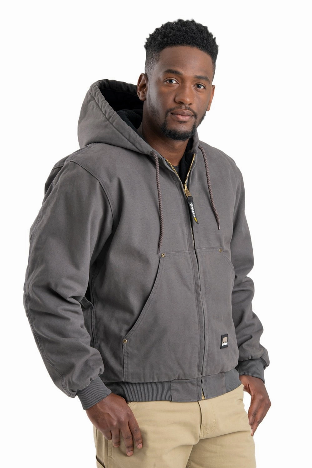 Ventilation Panels Berne Mens Slate 100% Cotton Heartland Washed Hooded Jacket