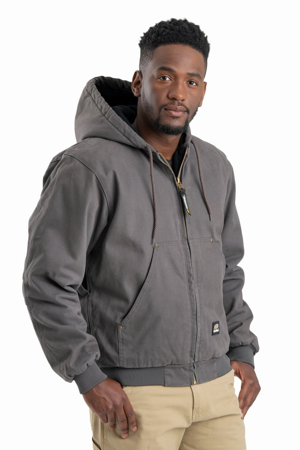 Cold Weather Gear FoldableStorageCapability Berne Mens Slate 100% Cotton Heartland Washed Hooded Jacket