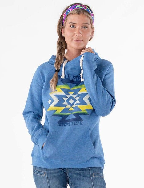 Cowgirl Tuff Womens Wild Spirit Royal Blue Poly/Rayon Hoodie WindproofDesign Crisp Look