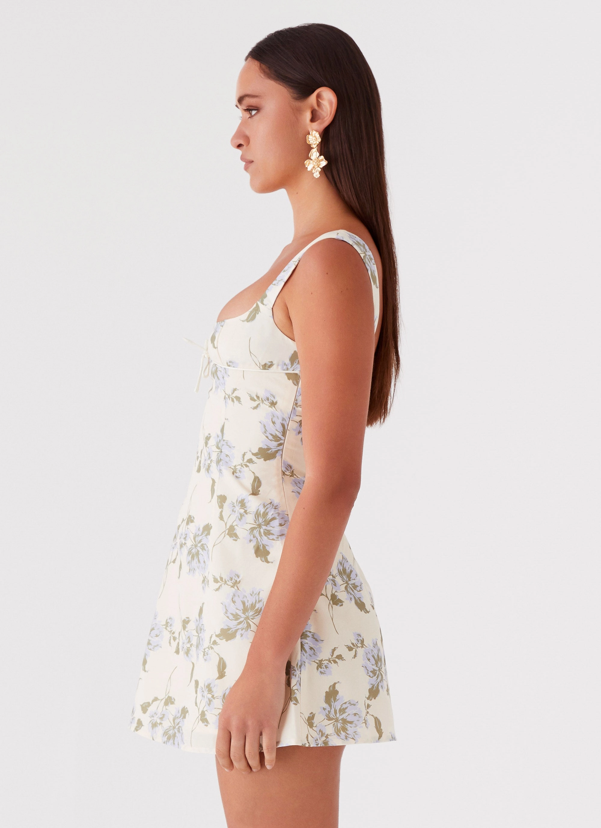 Cadence Mini Dress - Yellow Purple Floral Soft Detail Happy Scent