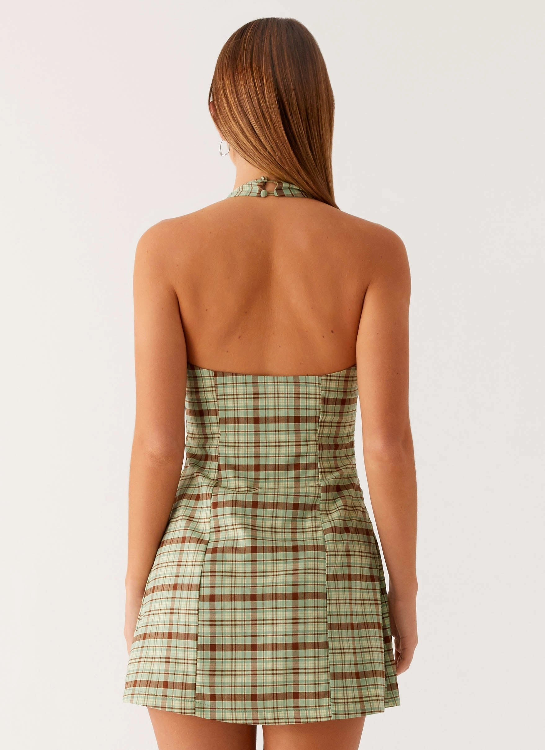 Dunia Halter Mini Dress - Forest Plaid Air Beauty