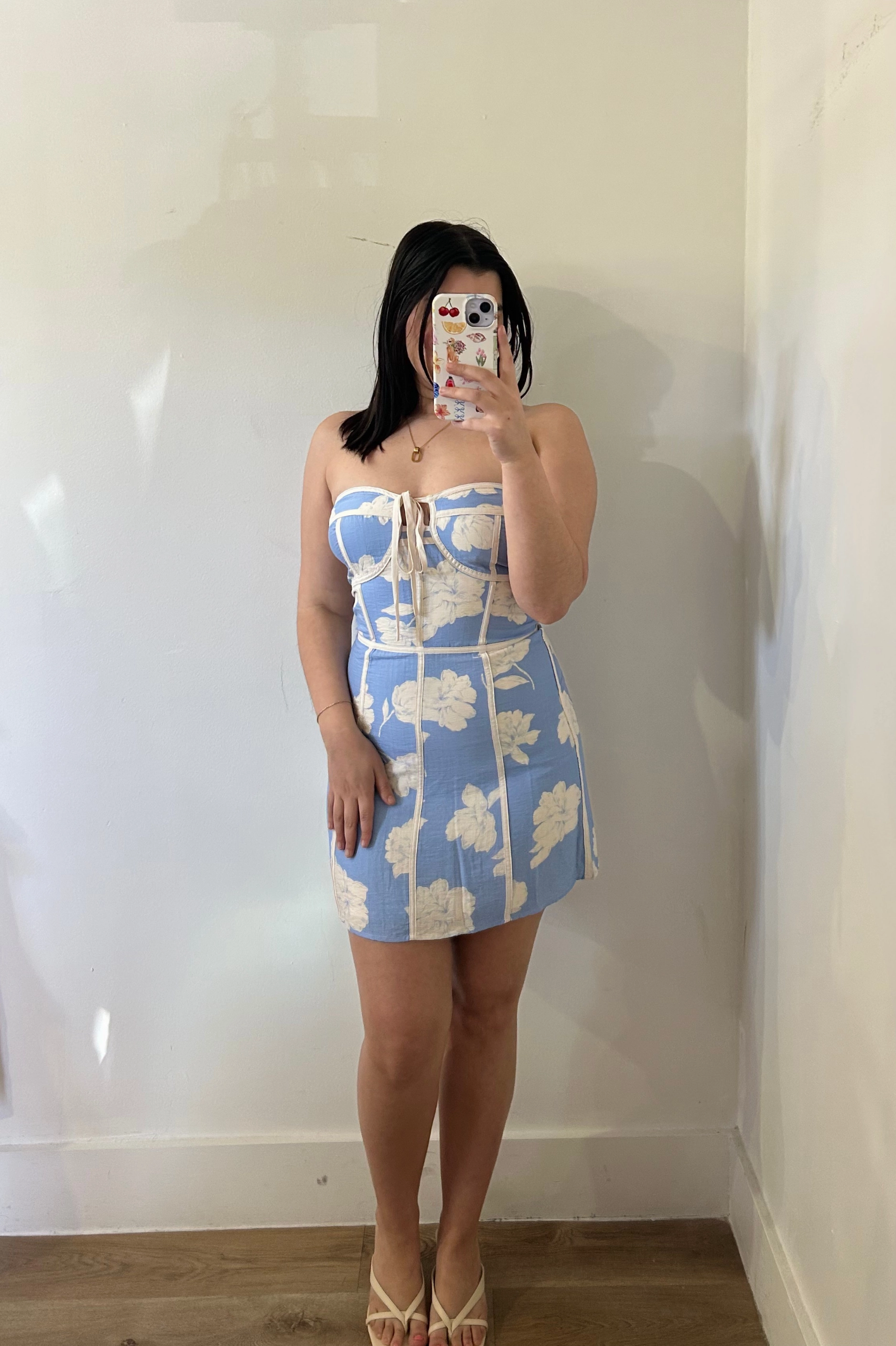 Strapless Floral Mini Dress - Blue Sophisticated cocktail dress Polished look dress