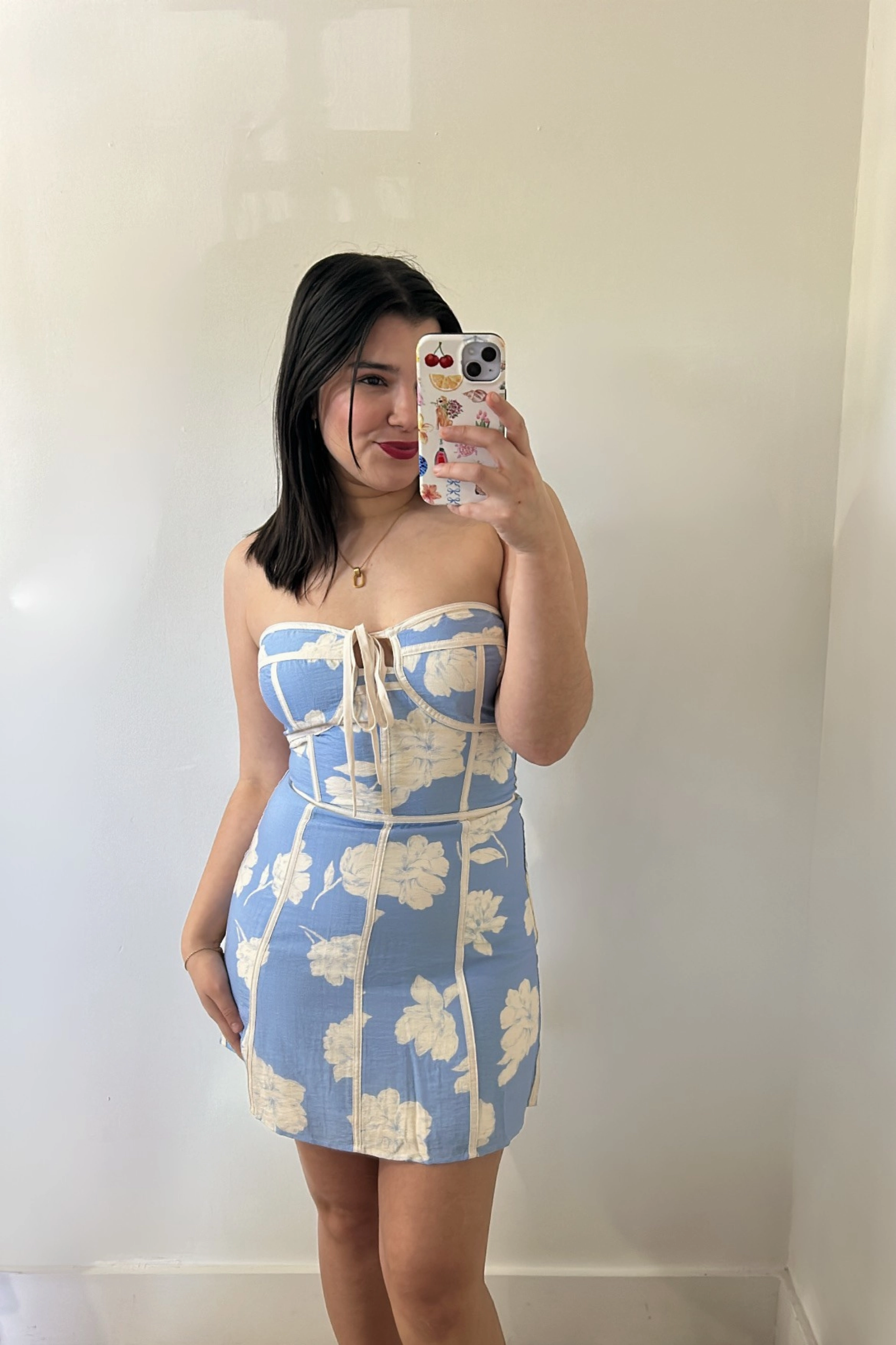 Everyday Piece Trendy Wearable Strapless Floral Mini Dress - Blue