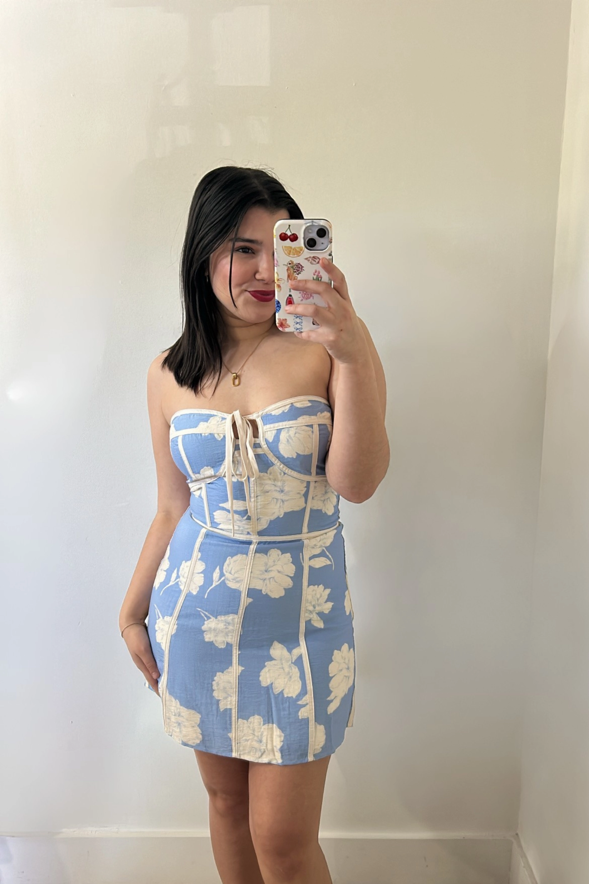 Work or Play Strapless Floral Mini Dress - Blue