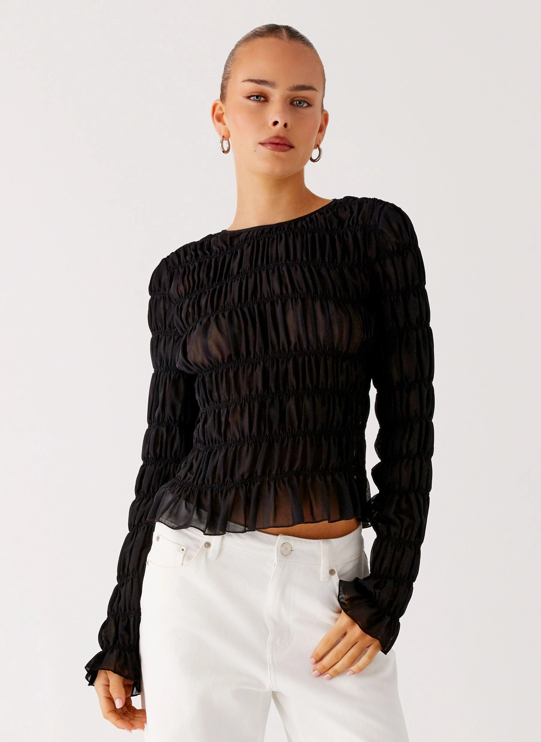 Bella Long Sleeve Top - Black High Thread Count Cotton