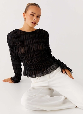 Bella Long Sleeve Top - Black Bamboo Derived Material UV Protective Coating