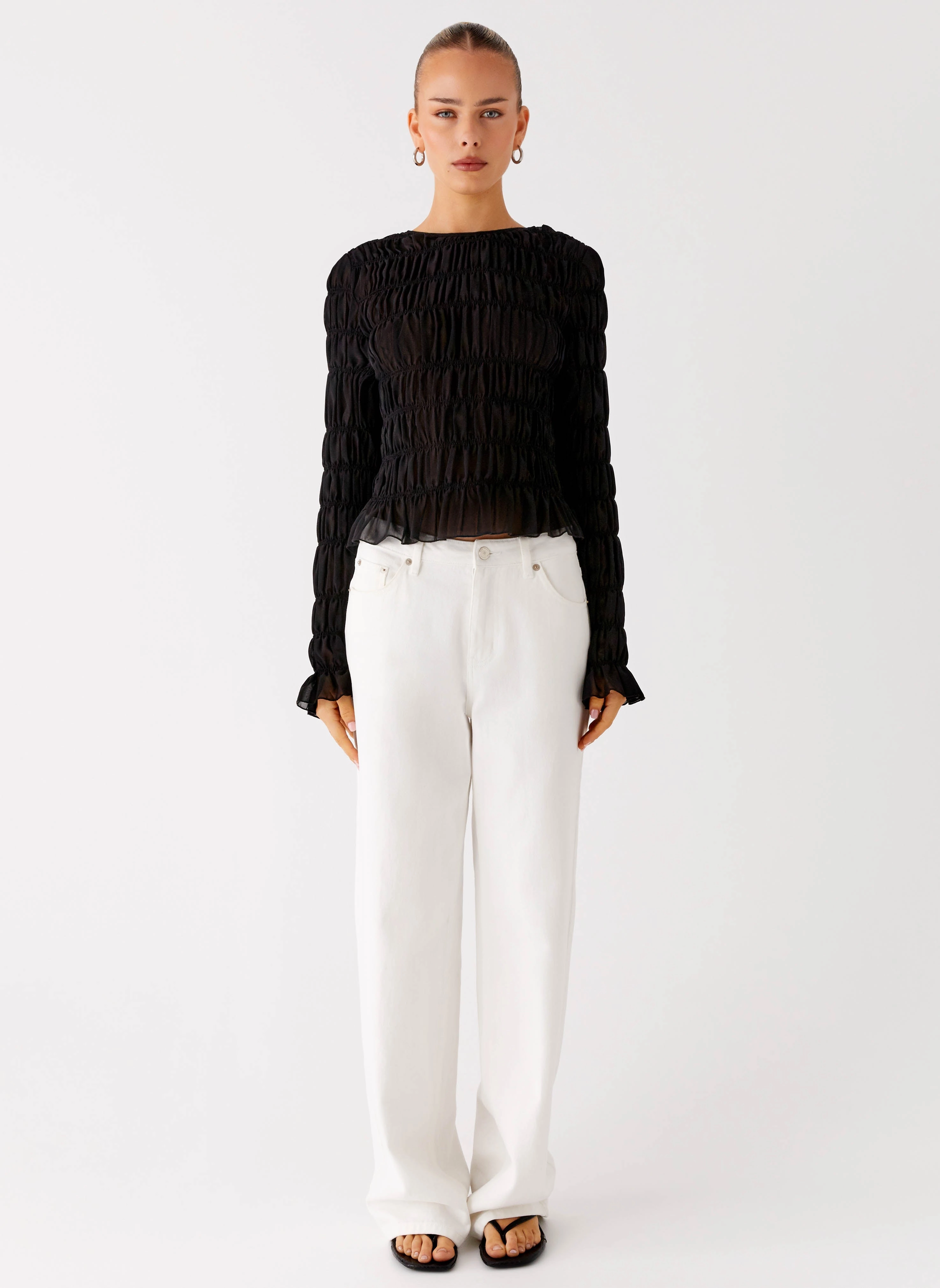 Bella Long Sleeve Top - Black Printed Hoodie UniversalFit