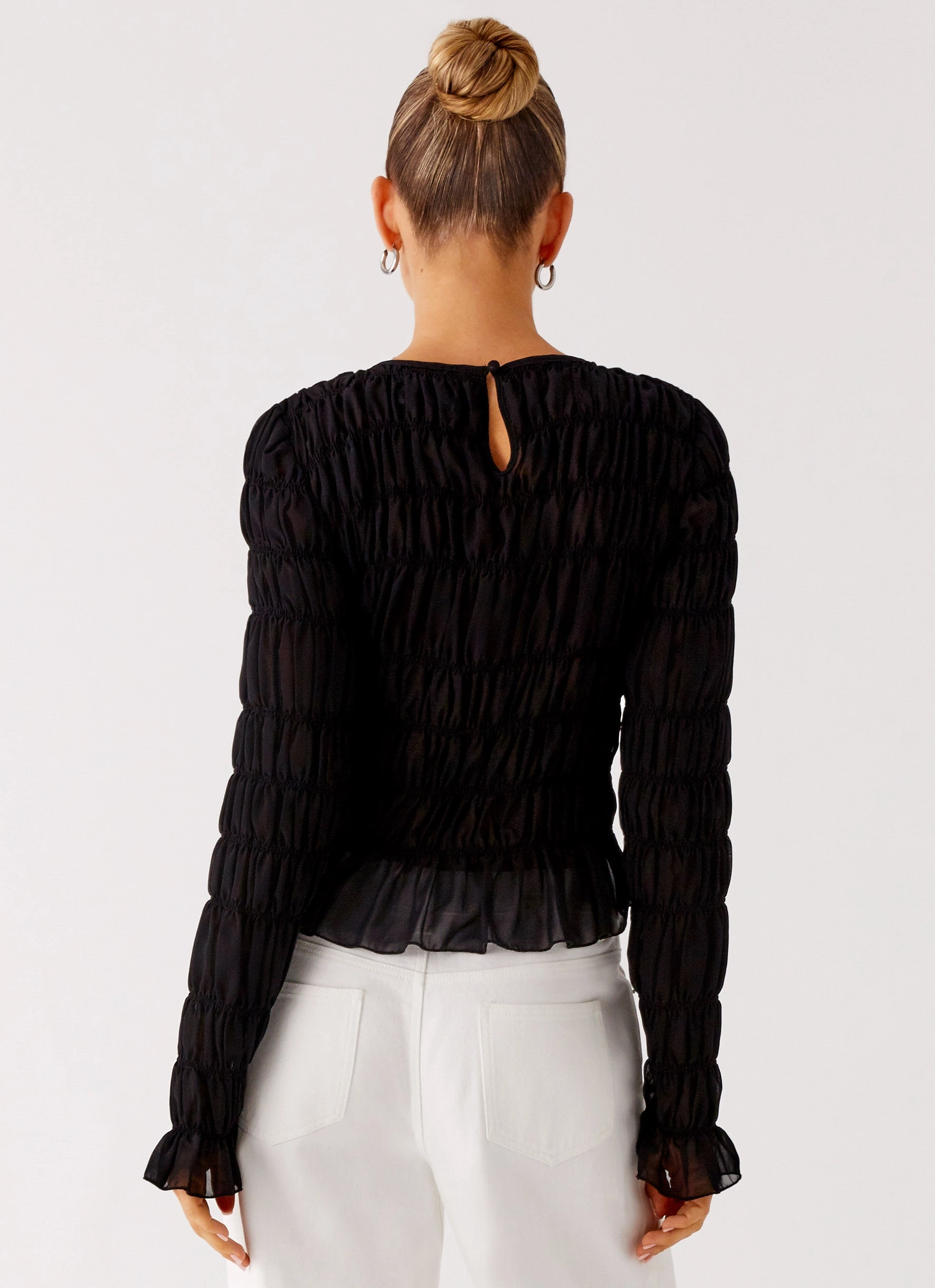 Bella Long Sleeve Top - Black Yarn Dye Stripe Self Cleaning Coating