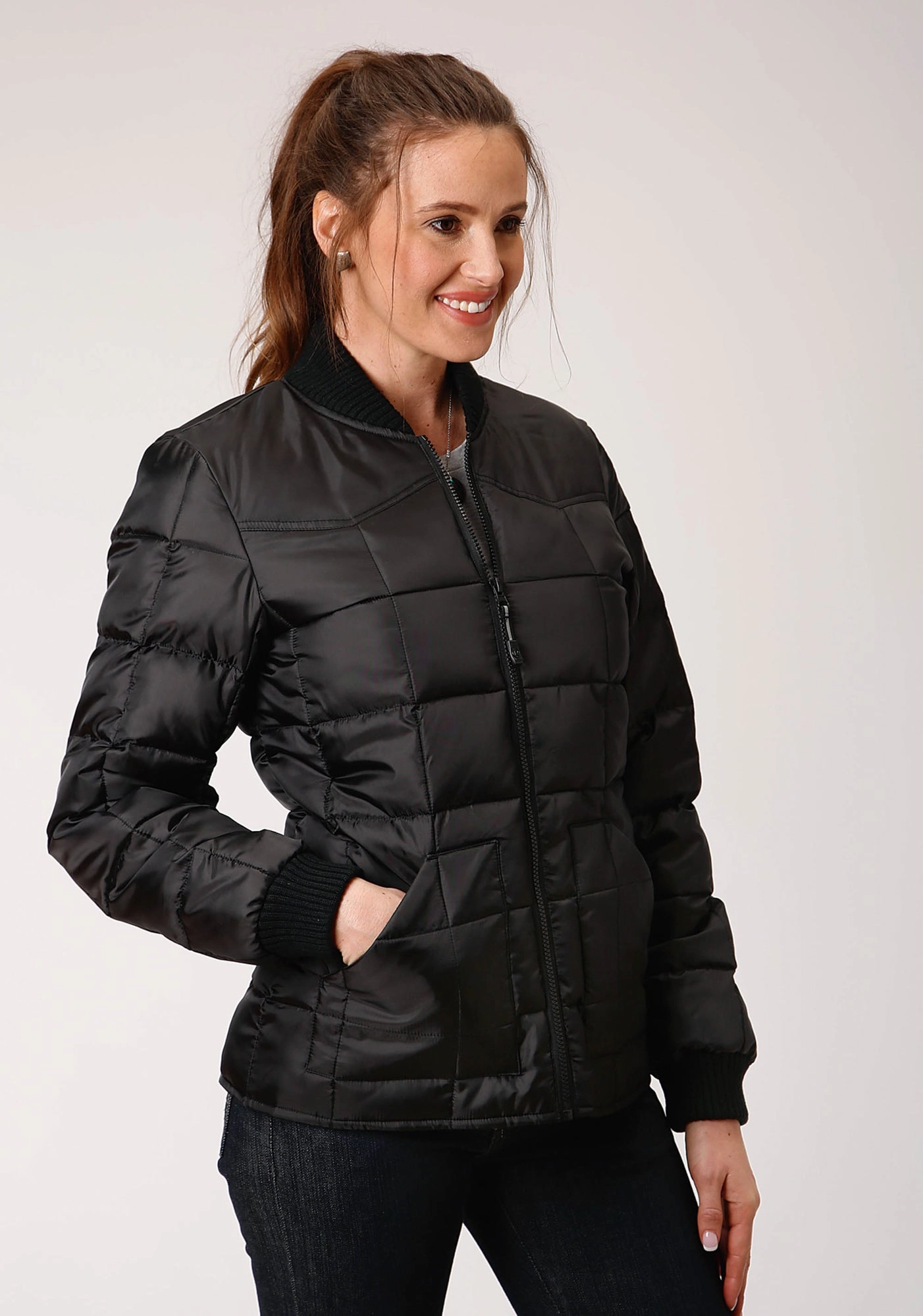 Roper Womens Black Polyester Insulated Price Point Jacket Sleek Comfort Flexible Layer Fit