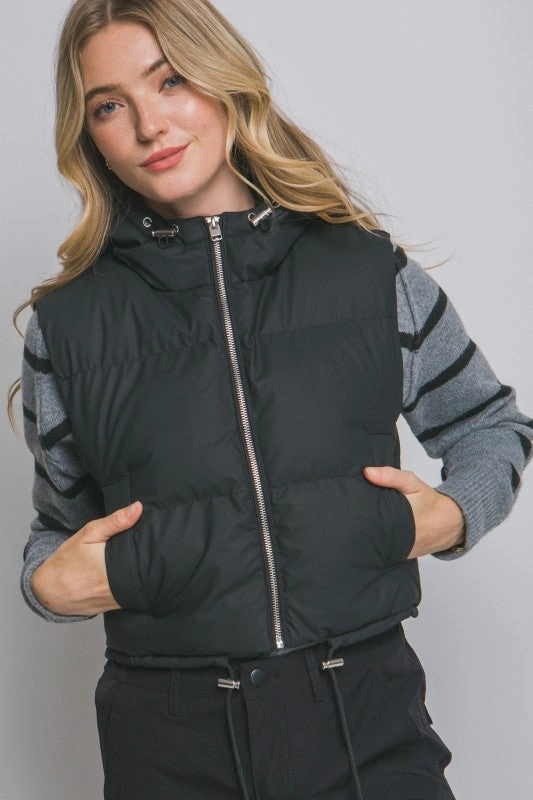 Violet Cropped Puffer Vest W/adjustable Drawstrings UV Protective