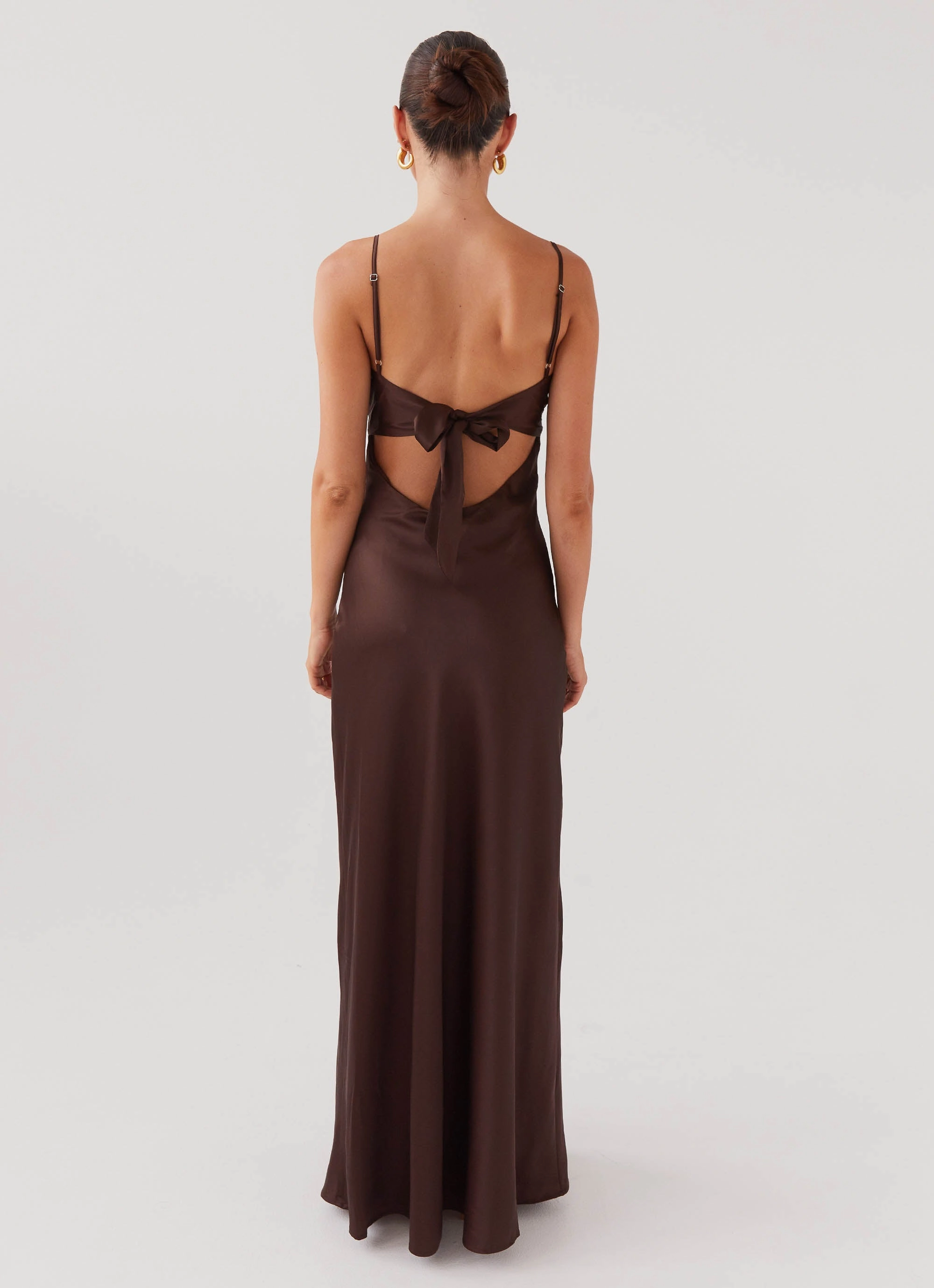 Soft Gradient Summer Friendly Flora Satin Maxi Dress - Chocolate