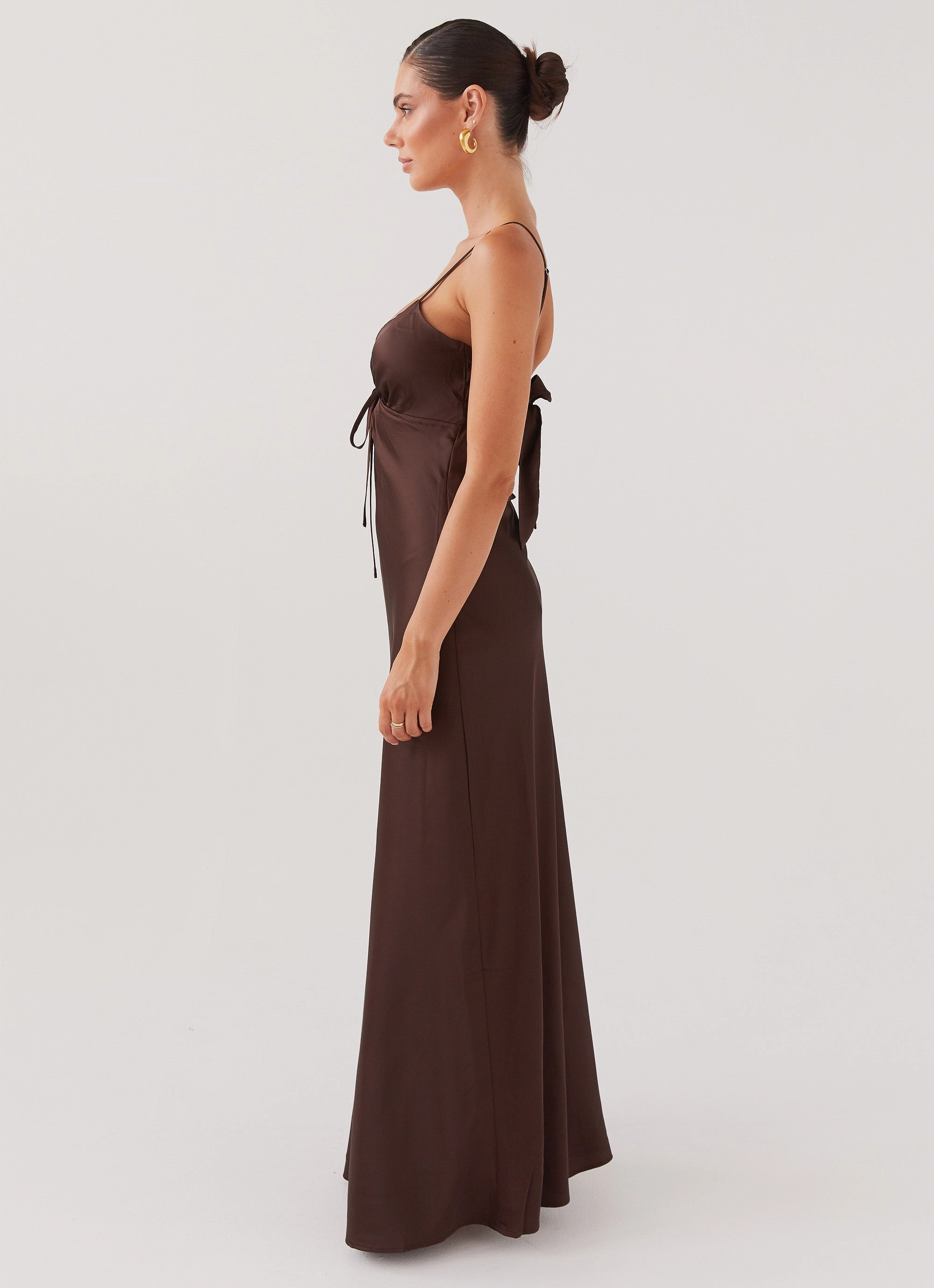 Wide Swing Simple yet chic gown Flora Satin Maxi Dress - Chocolate