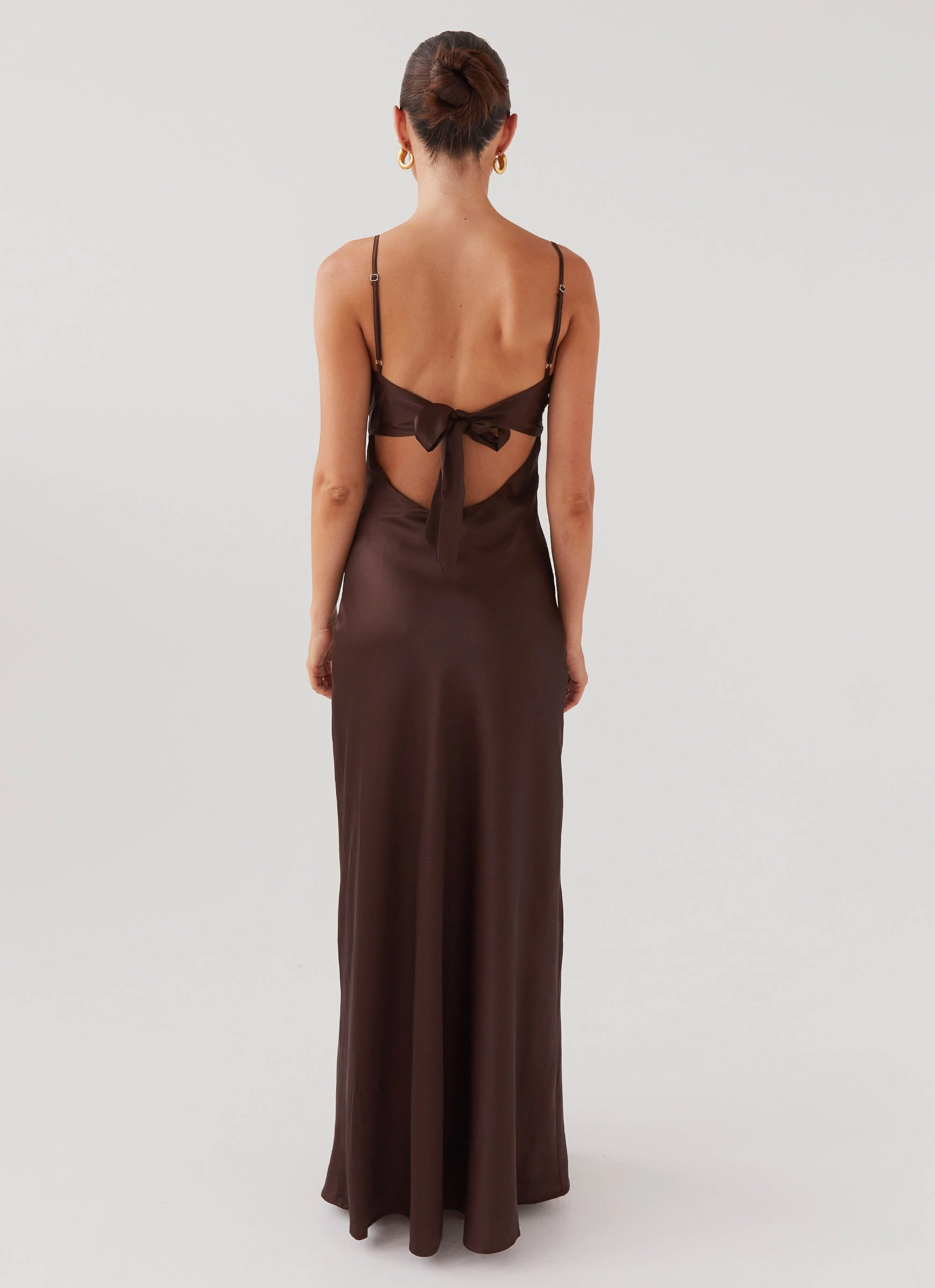 Flora Satin Maxi Dress - Chocolate Sleek Draping