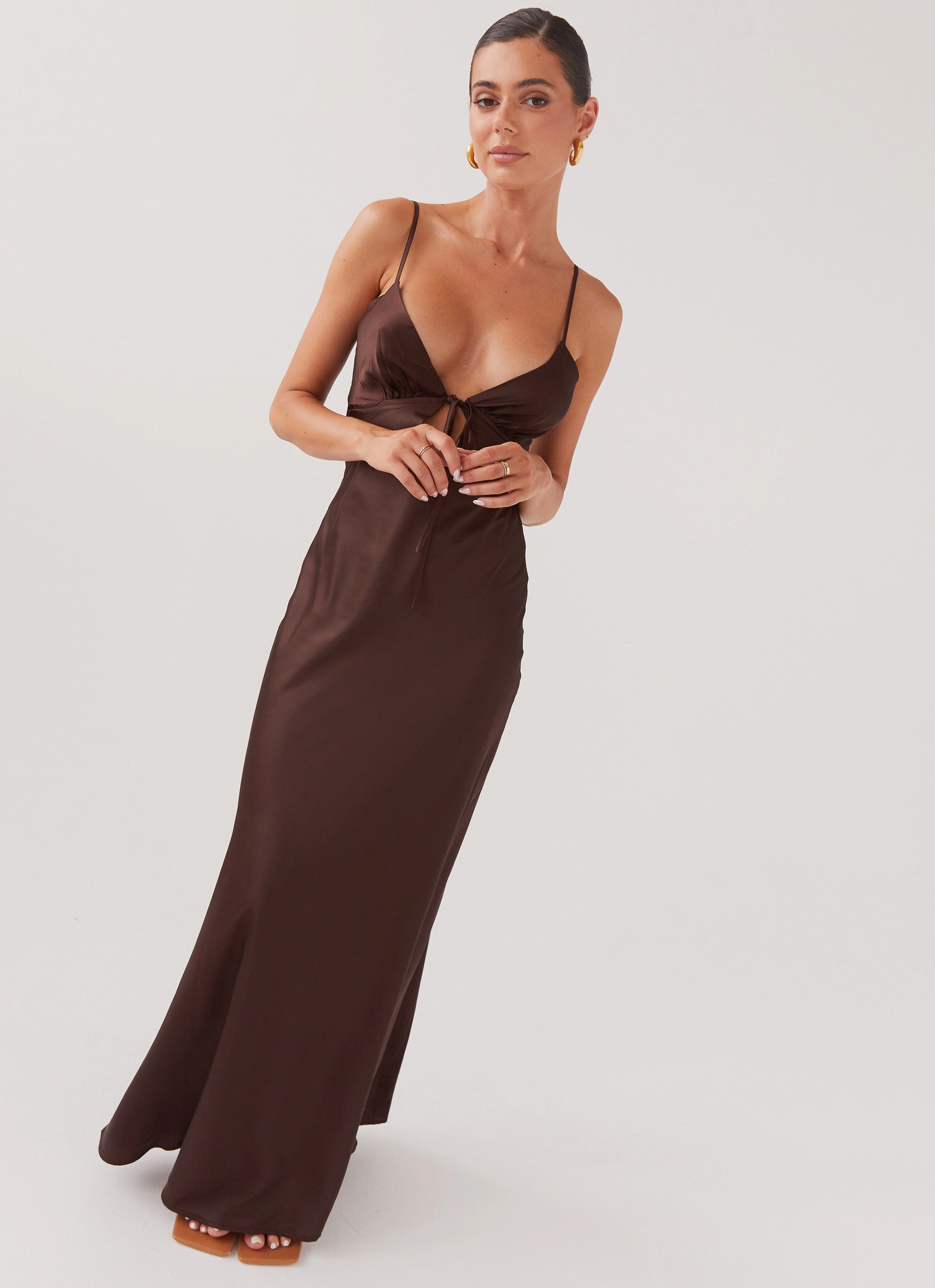garden wedding Flora Satin Maxi Dress - Chocolate