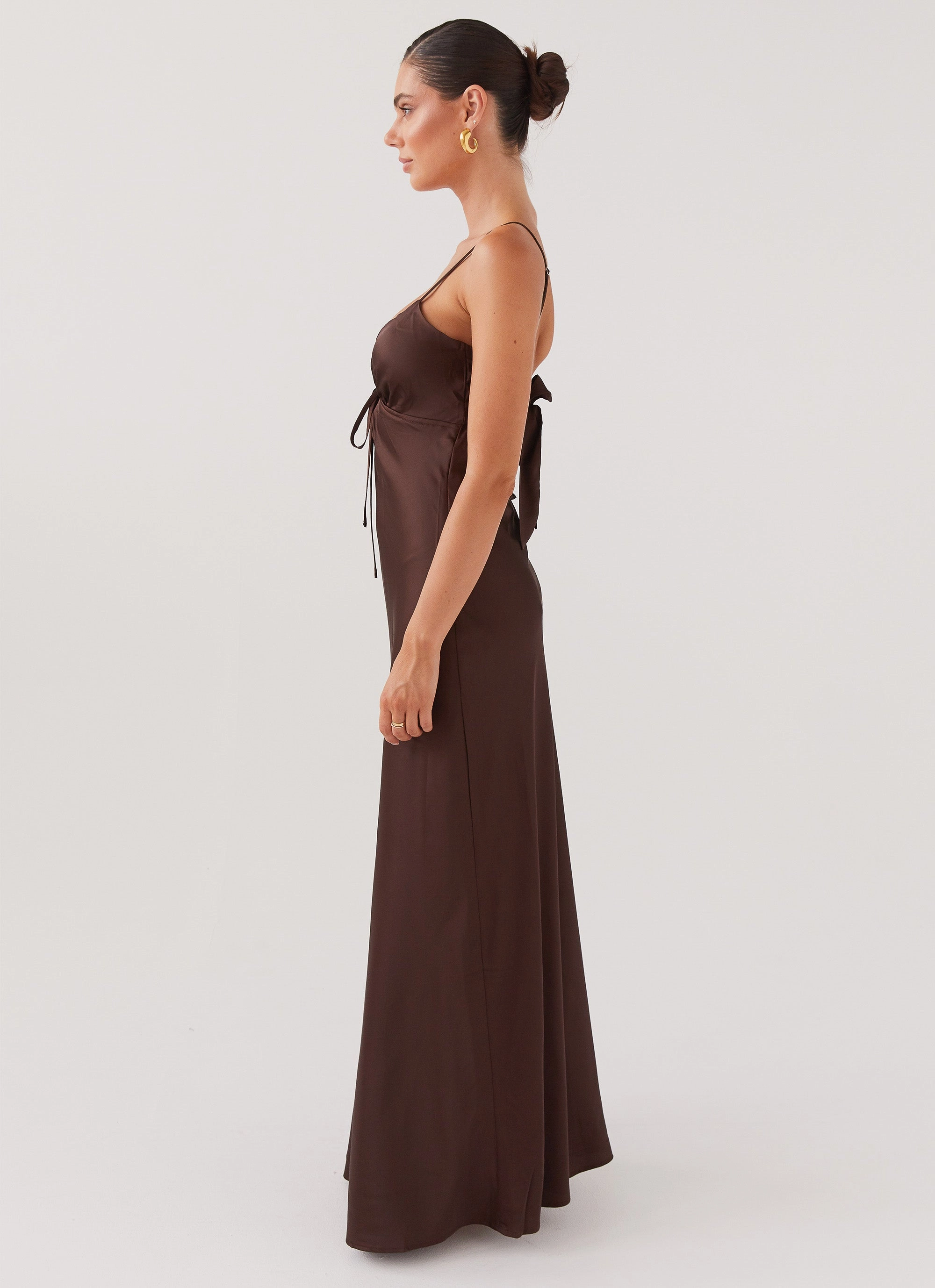 Leg-Lengthening Flora Satin Maxi Dress - Chocolate