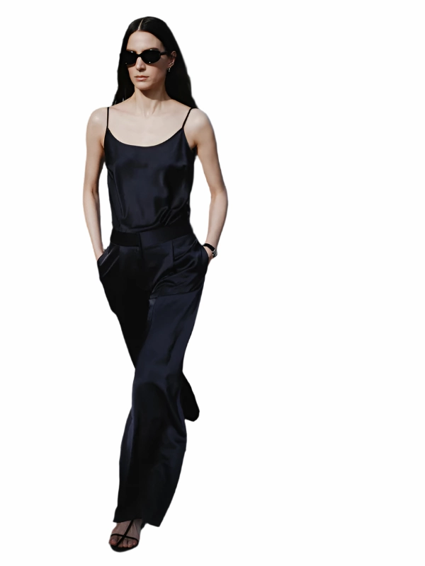 Performance Comfort MoistureWickingFabric Neve Mid-Waisted Wideleg Trouser in Navy