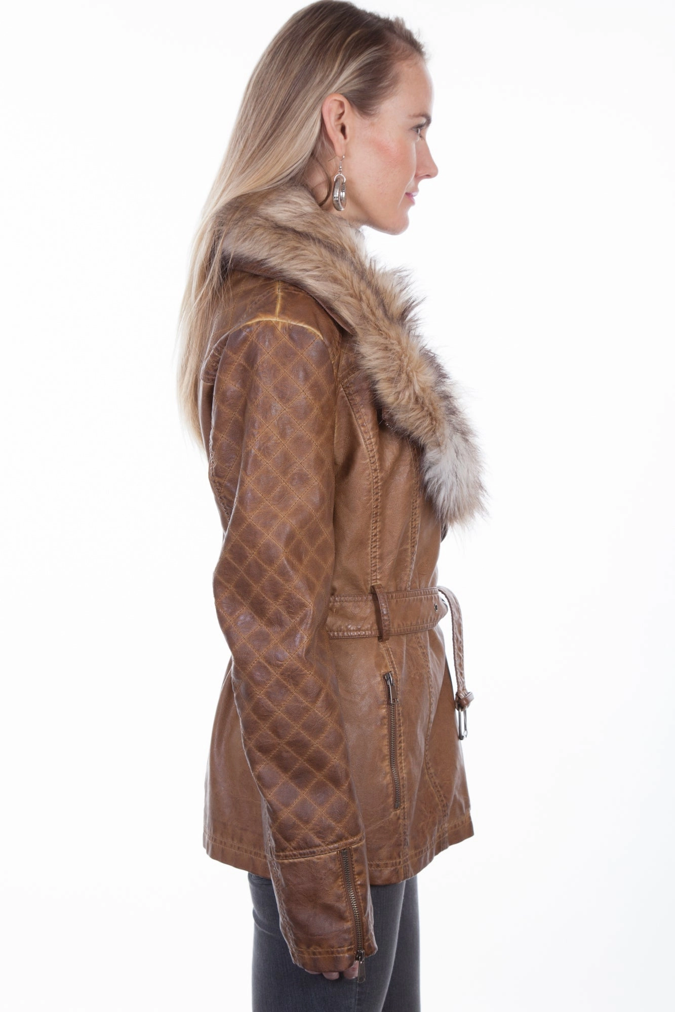 Ultra Lightweight Design Scully Womens Brown Polyester Faux Fur Jacket