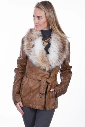 Scully Womens Brown Polyester Faux Fur Jacket Chill Weather Modern Fit