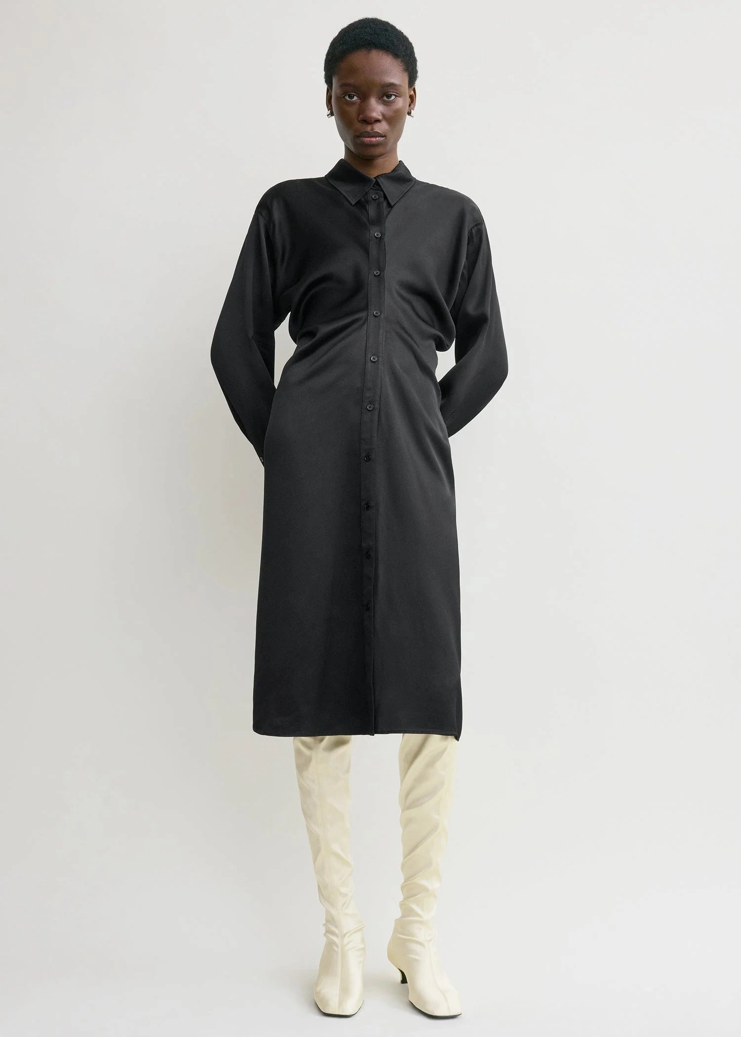 Slouch Shirtdress in Black Easy Layering Modern-style