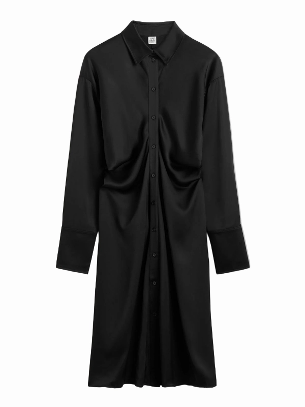 Inner Glow Piped-Edge Slouch Shirtdress in Black