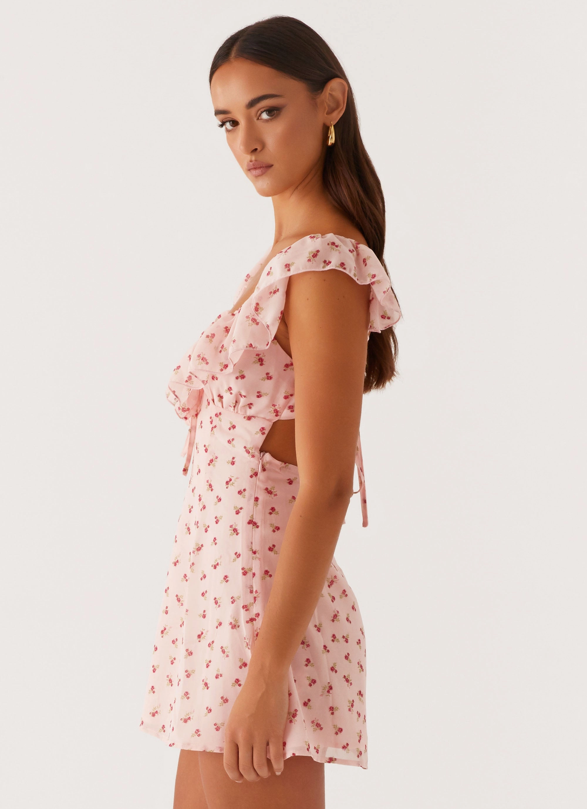 Subtle Comfort Skin Tone Adrina Ruffle Mini Dress - Pink Flower