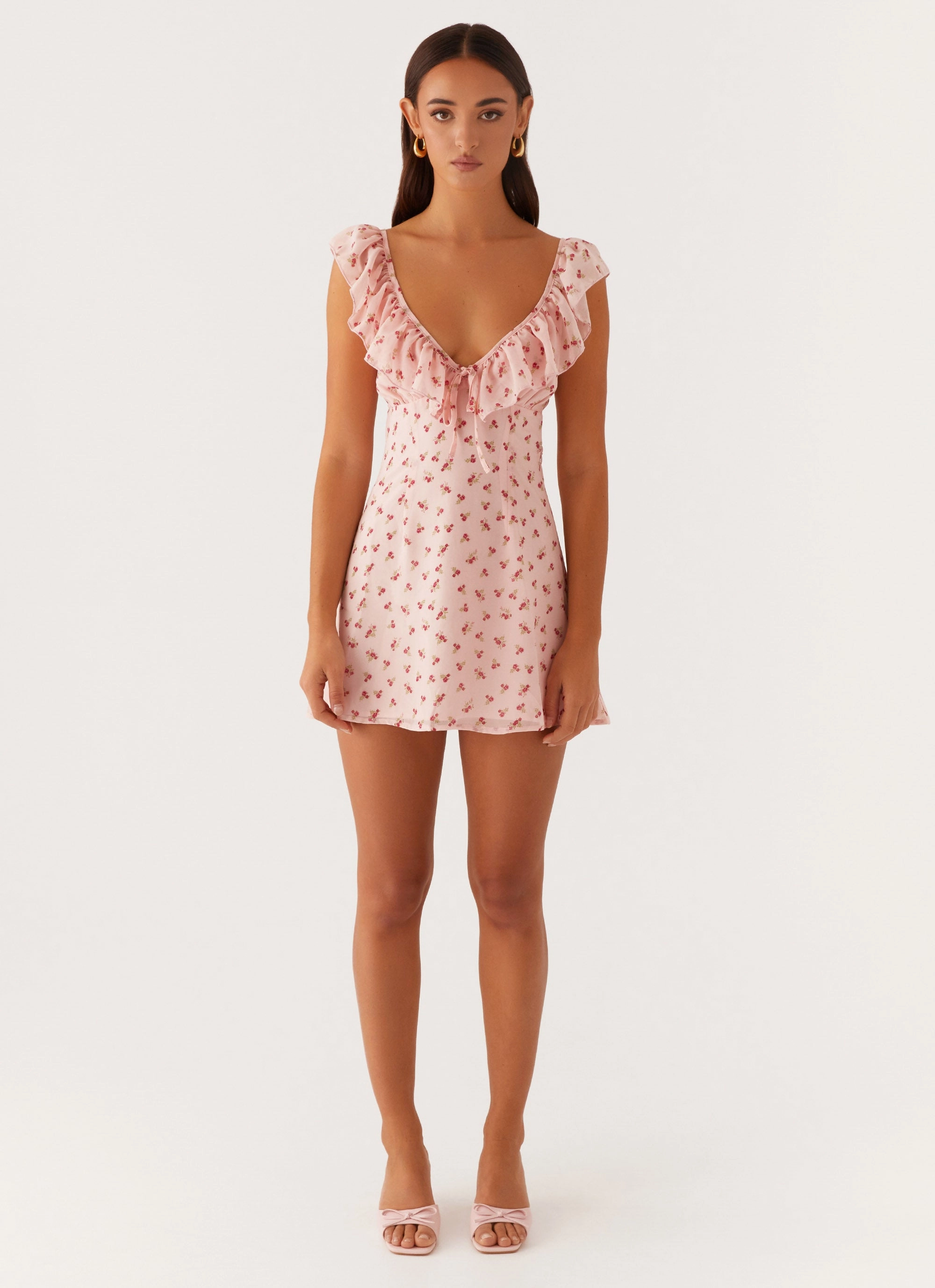 Adrina Ruffle Mini Dress - Pink Flower UVProtectiveLayer