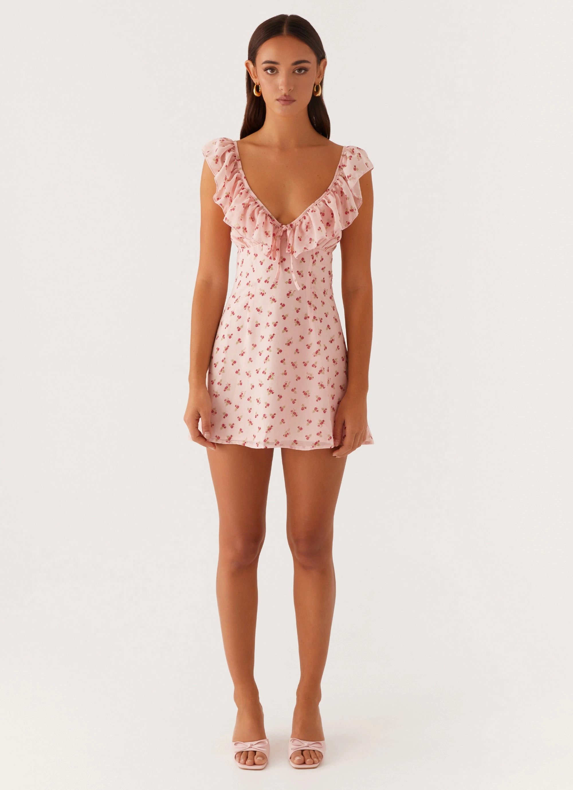 Beach Moment Midi-Length Adrina Ruffle Mini Dress - Pink Flower