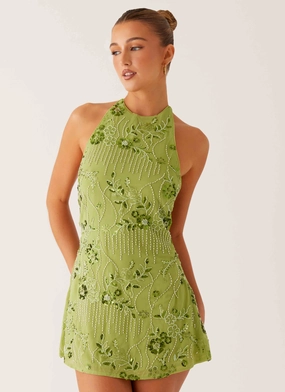 Contemporary Style Fashion Option Leo Beaded Mini Dress - Green