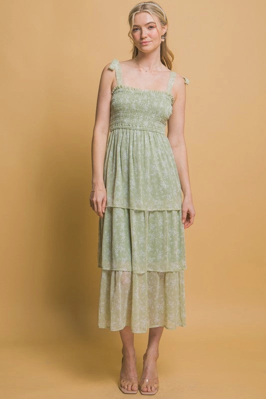 Sable Tiered Midi Floral Dress Cool Fabric