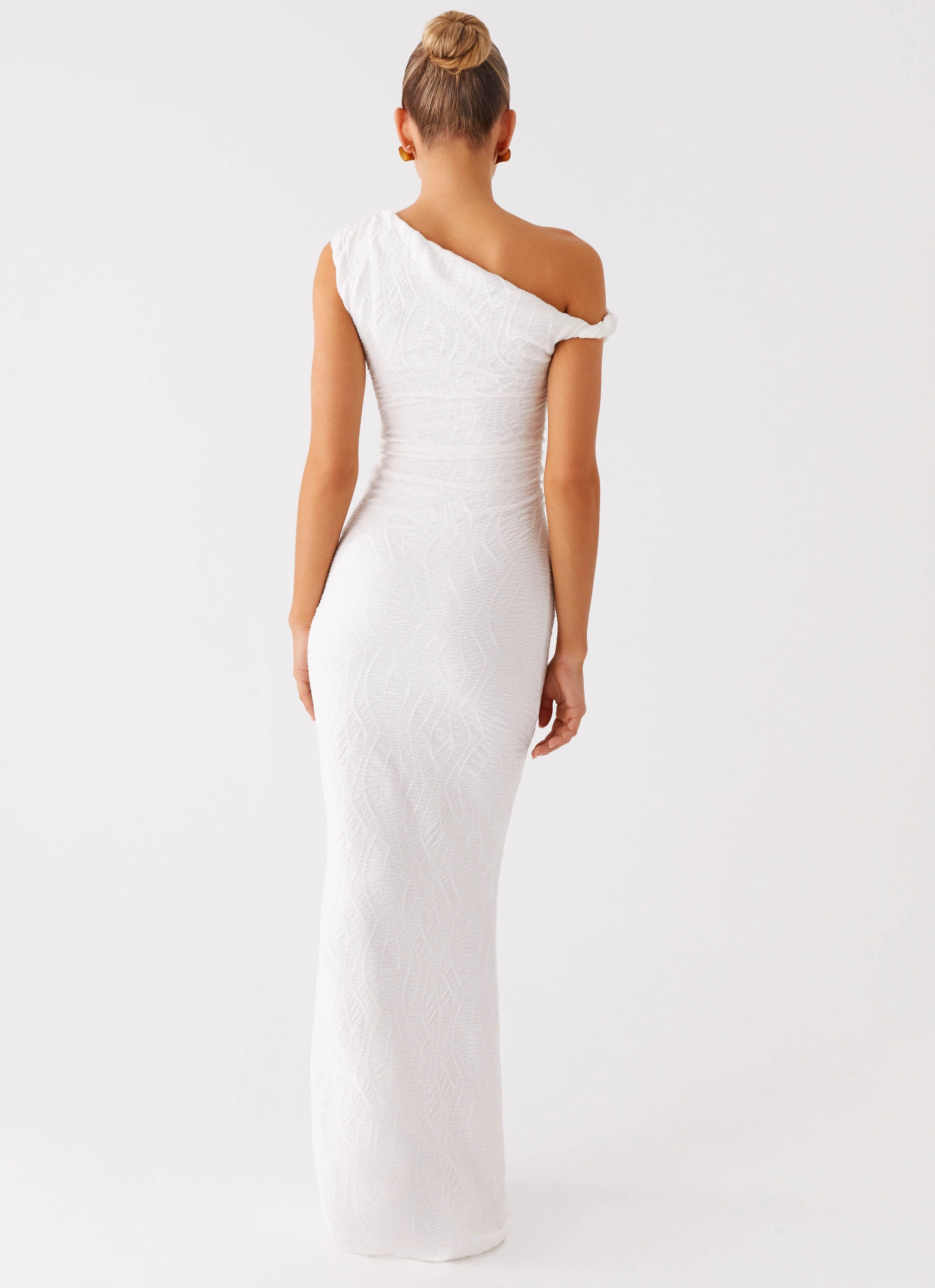 Galantis One Shoulder Maxi Dress - White Raw-Hem