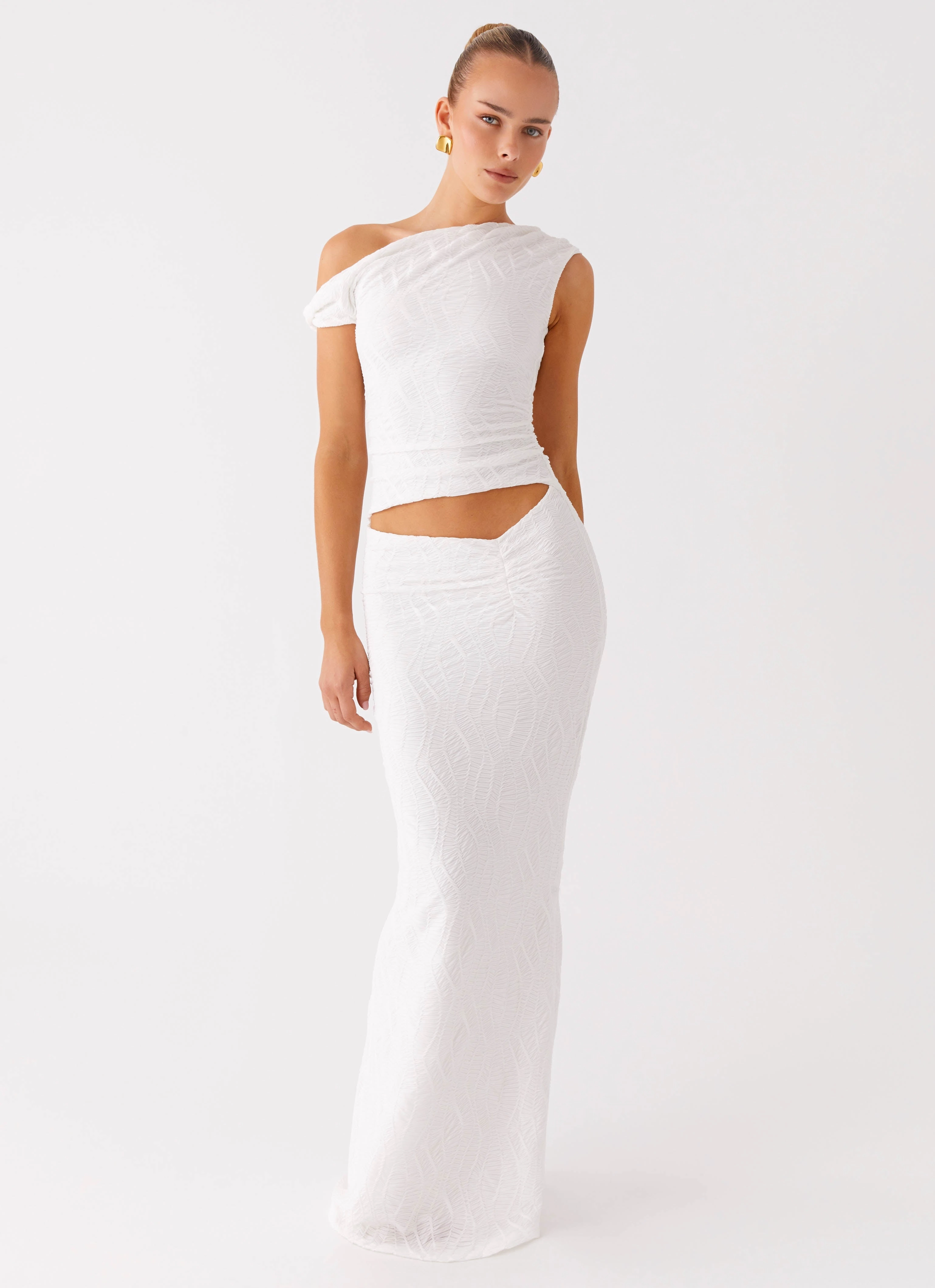 Soft Flow Galantis One Shoulder Maxi Dress - White