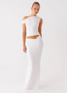 Galantis One Shoulder Maxi Dress - White Fall Style StretchableKnit