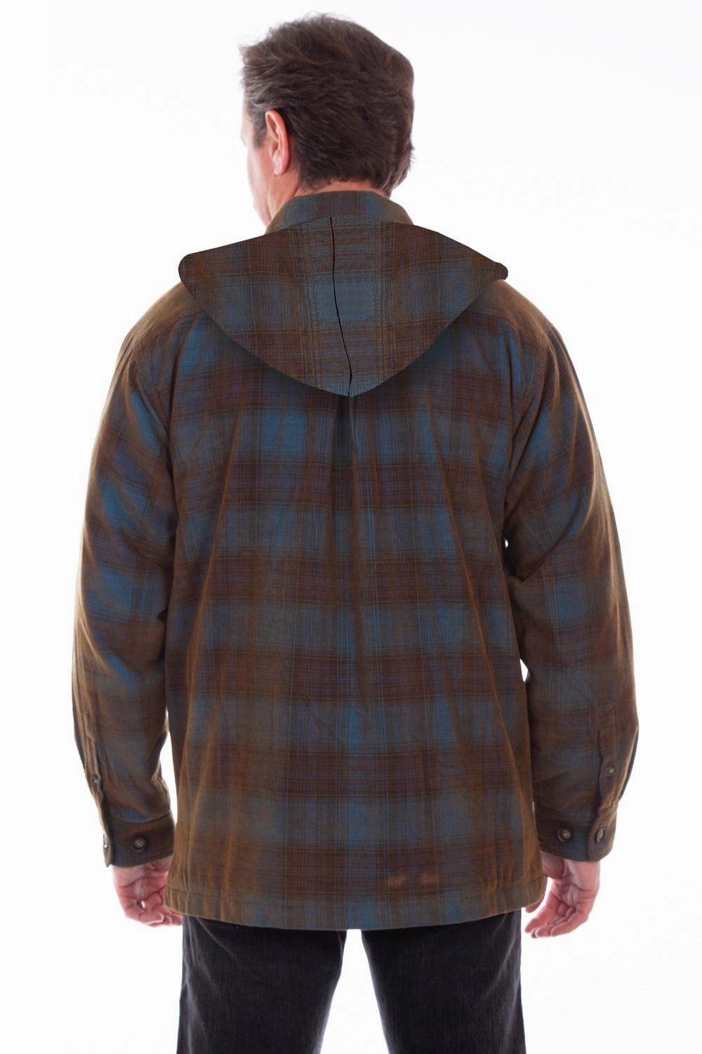 Scully Mens Blue/Brown 100% Cotton Sherpa Corduroy Hoodie Comfy Look Layered Knit