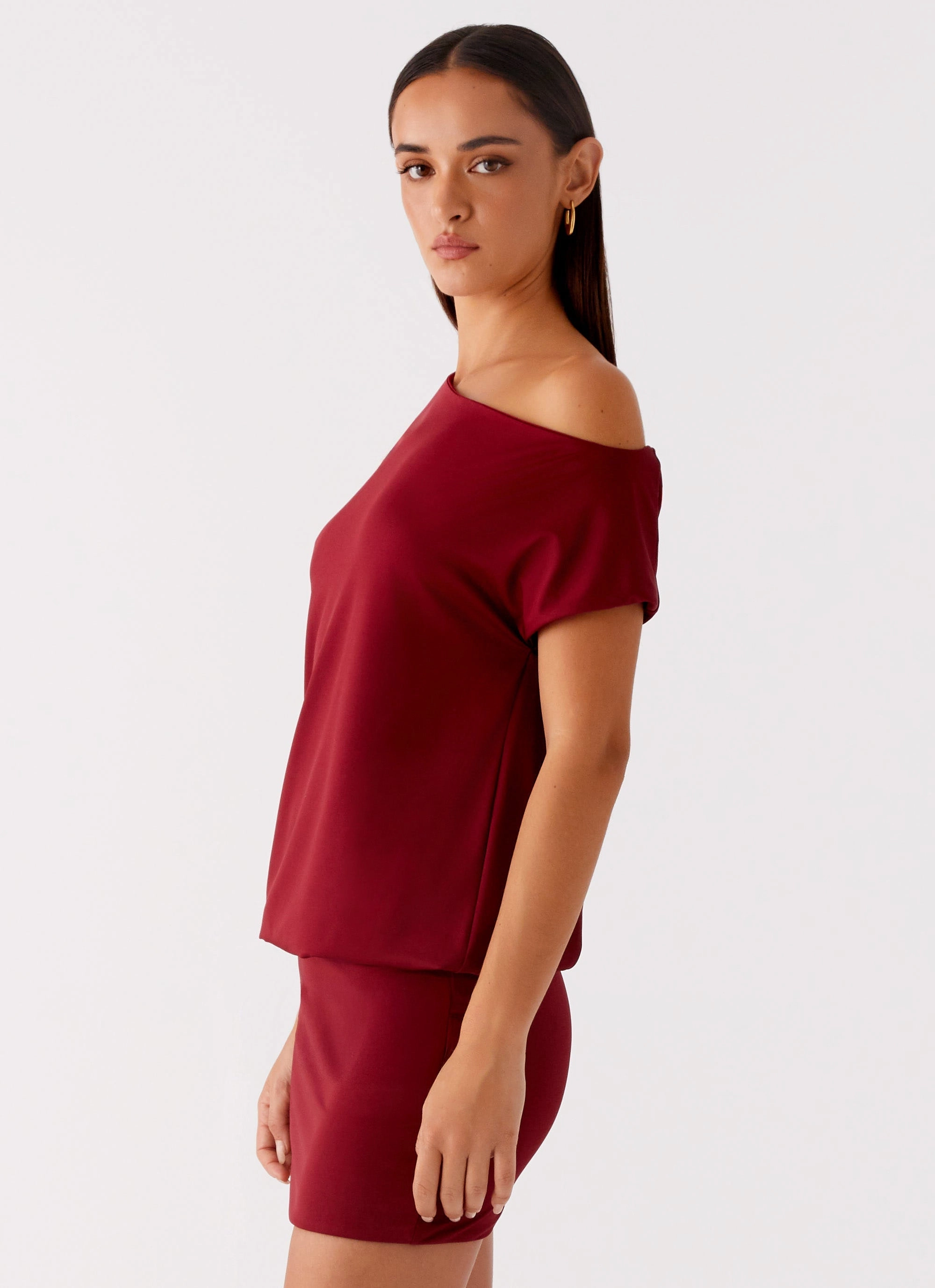 Front Ruffle Paulie Mini Dress - Maroon