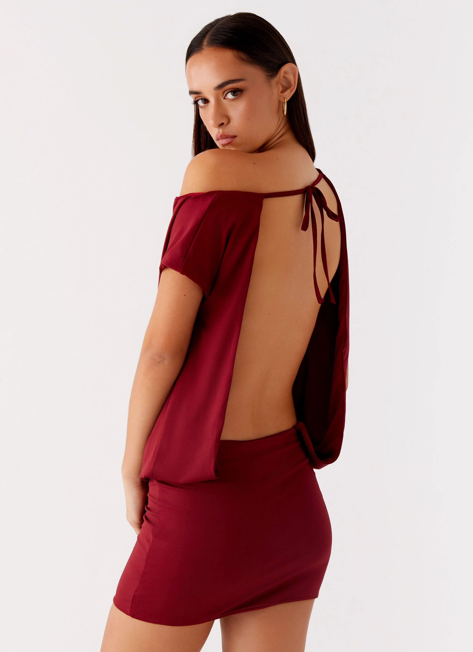 Paulie Mini Dress - Maroon Evening Tone Comfortable fit-and-flare dress