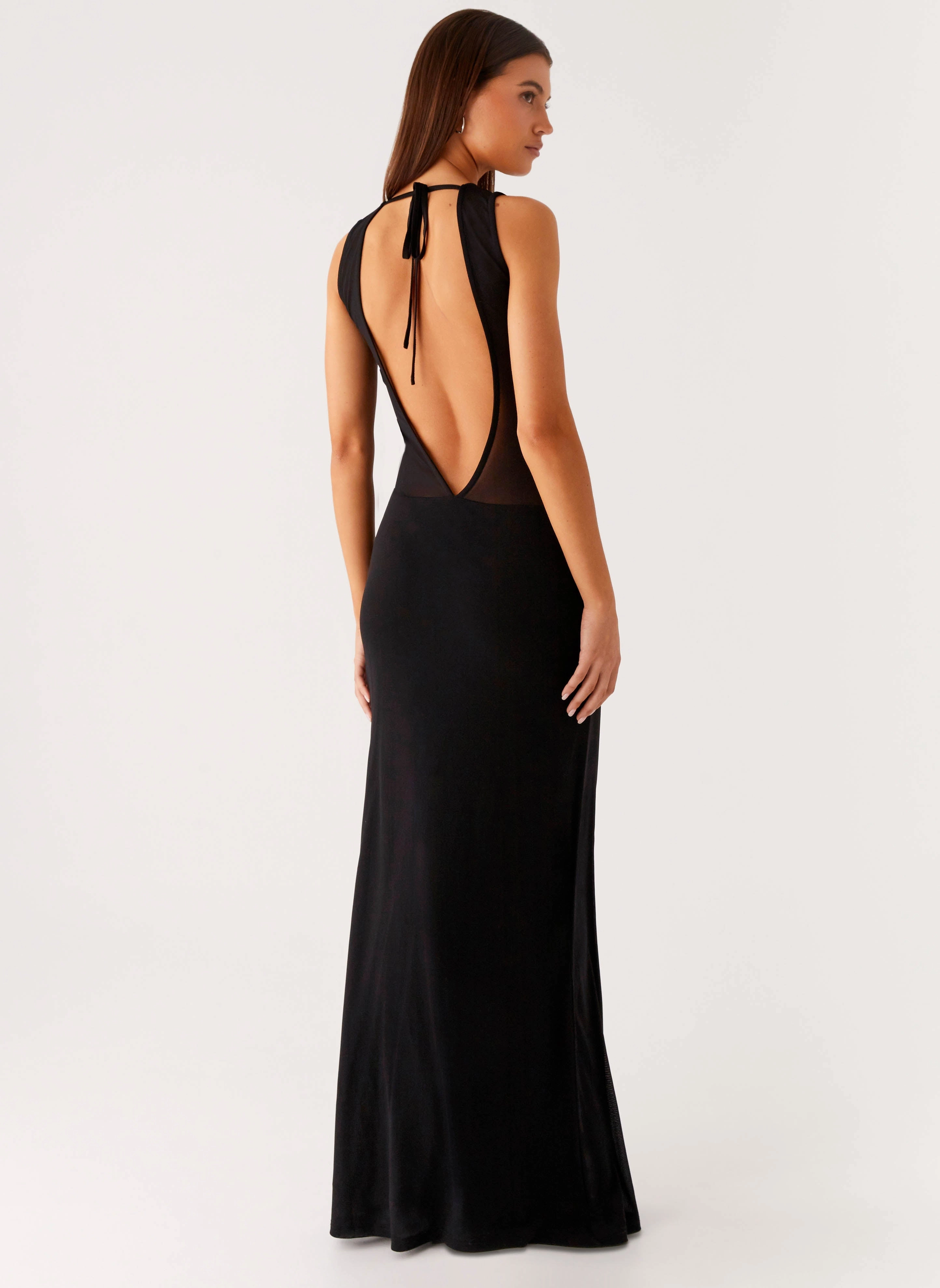 Sleeve Light Movement Friendly lyria Mesh Maxi Dress - Black