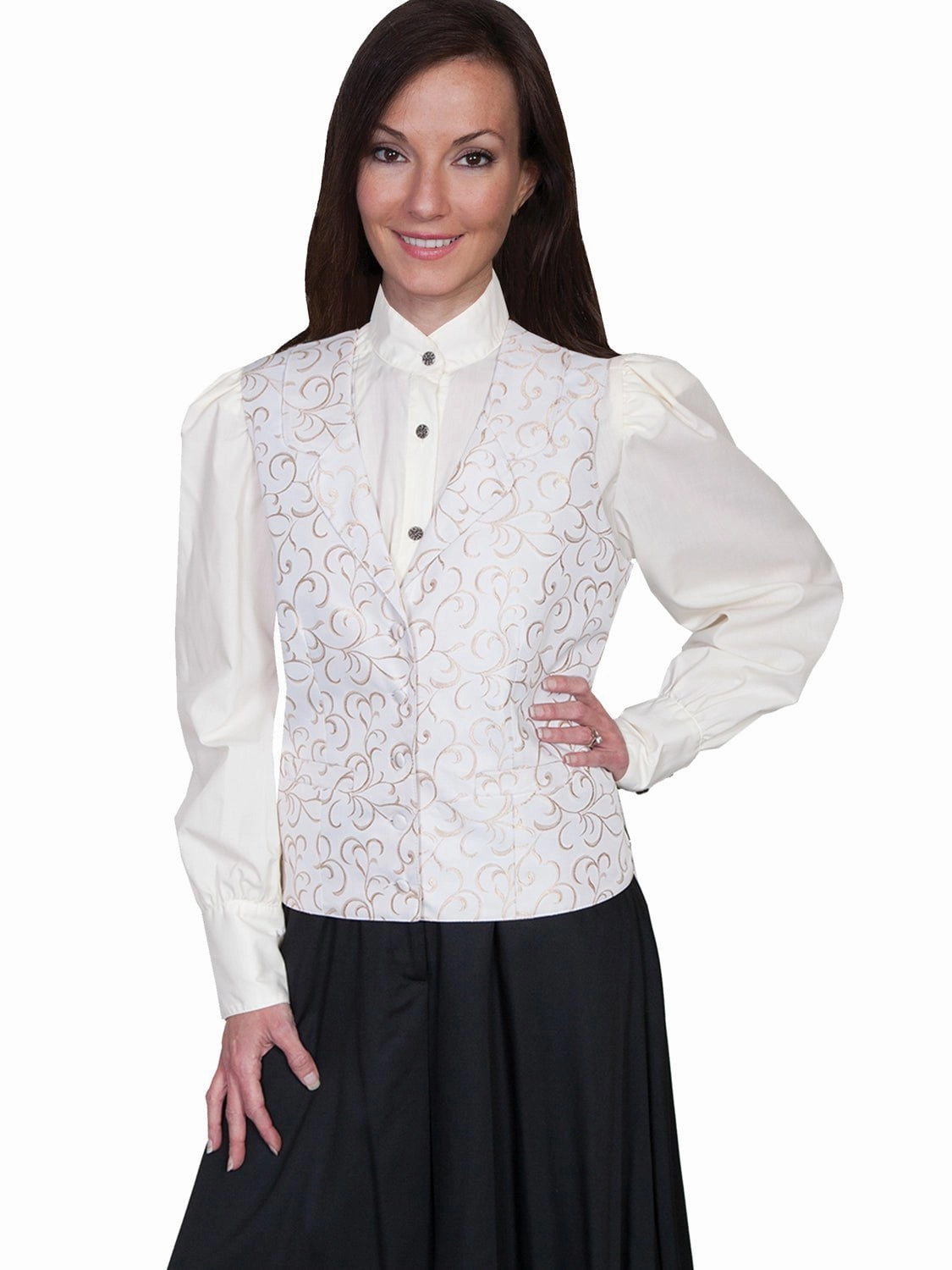 Knitted Design Scully Rangewear Womens Natural Polyester Scroll Vine Lapel Vest