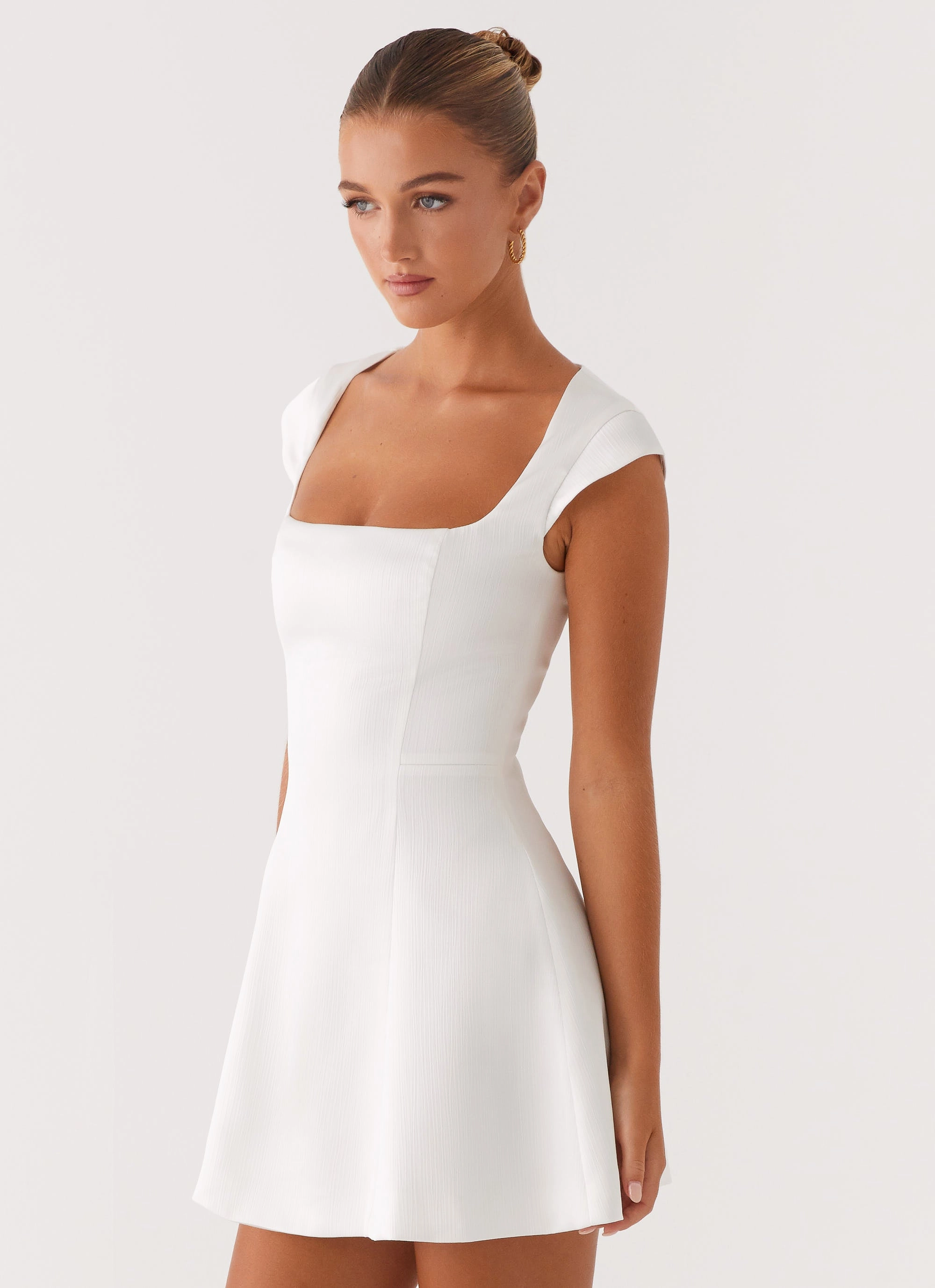 Maryjane Mini Dress - White Front-Zip Stylish Line