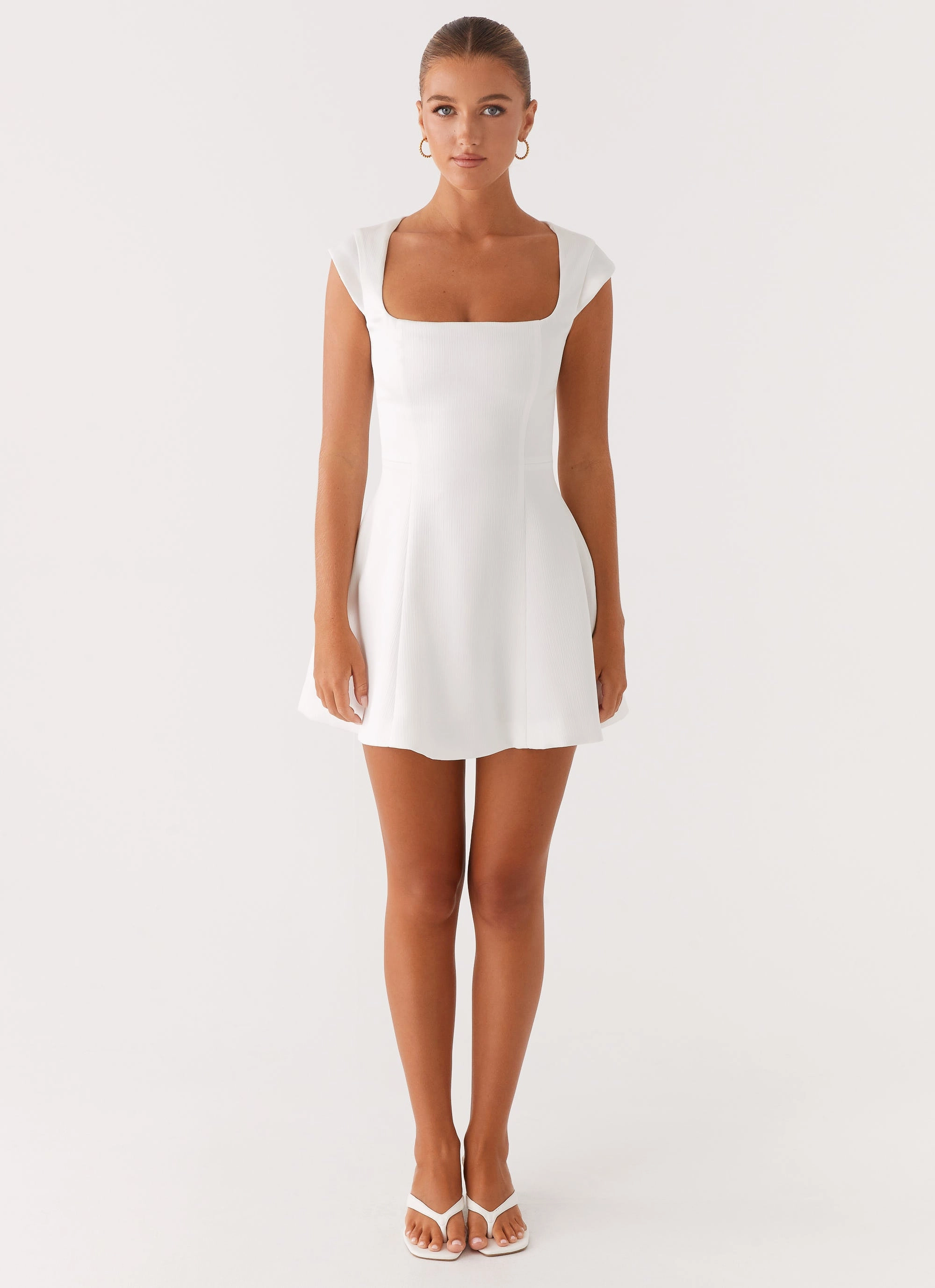Maryjane Mini Dress - White Durable-Fabric Flattering and Effortless