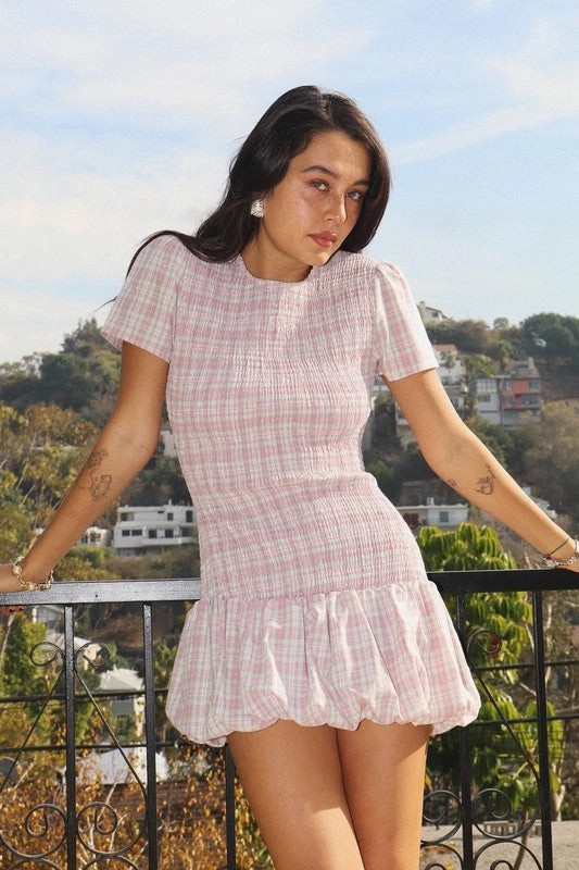 Elegant Vibe Smocked Plaid Mini Dress