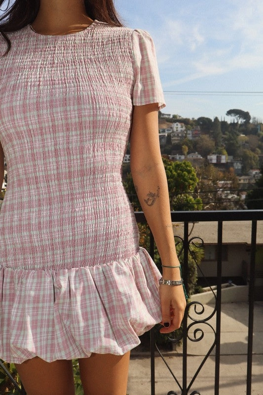 Smocked Plaid Mini Dress Feminine empire waist dress